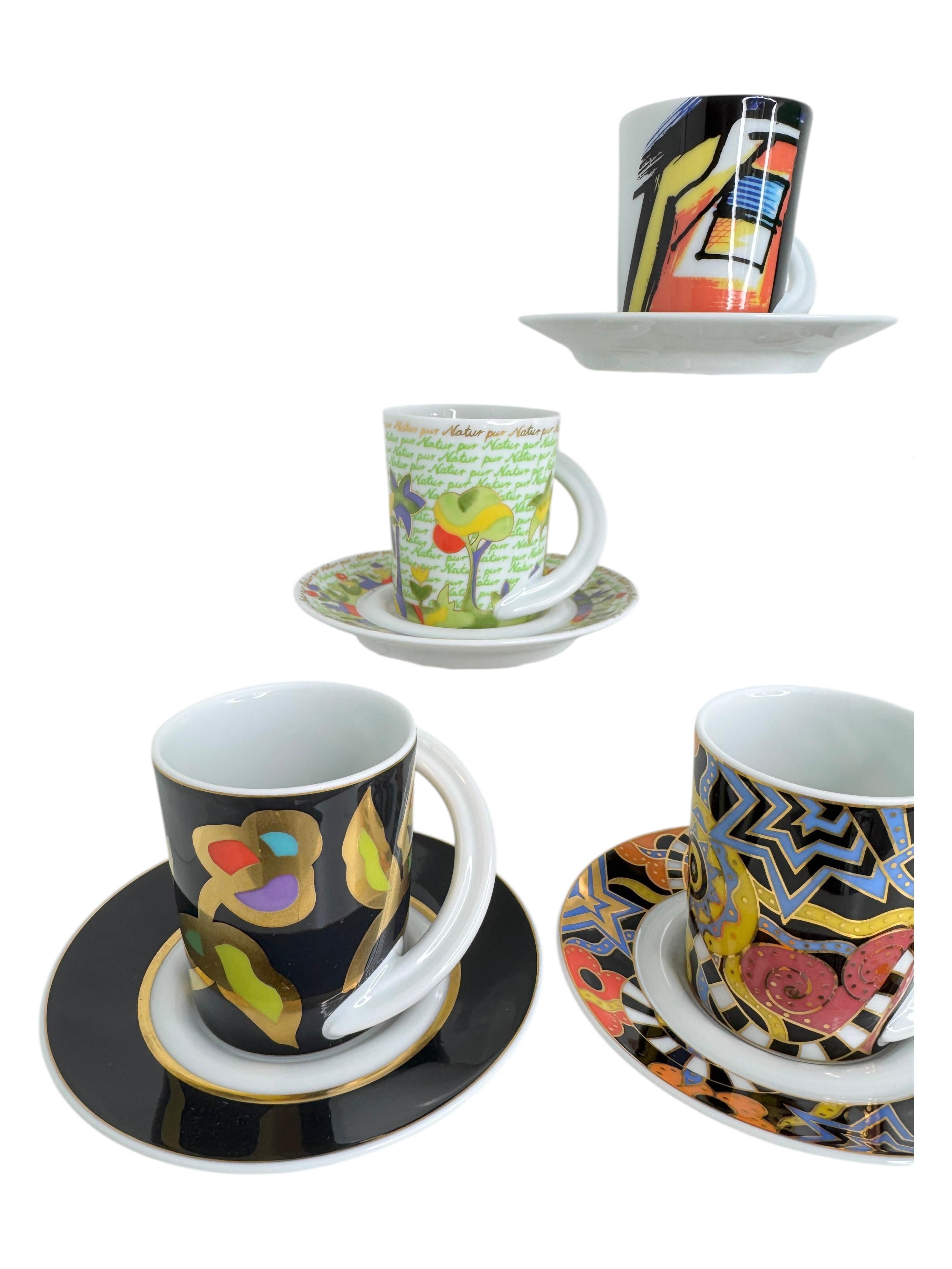 Late 20th Century Collection 6 Espresso Coffee Cup and Saucer Art Porcelain Rosenthal Studio Line For Sale