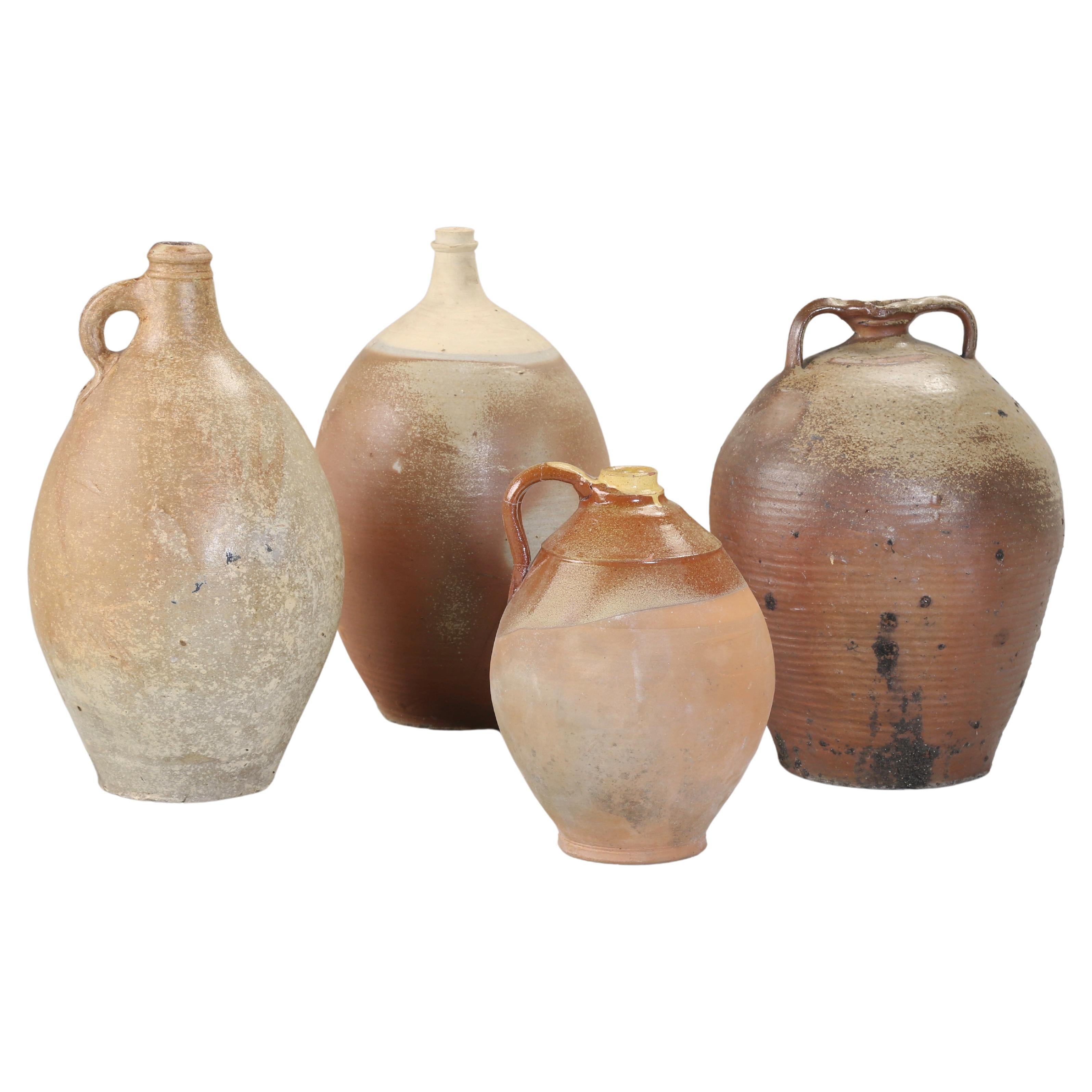 Collection Antique French Pottery Jugs Group of (4) from Provence Early 1900's  For Sale