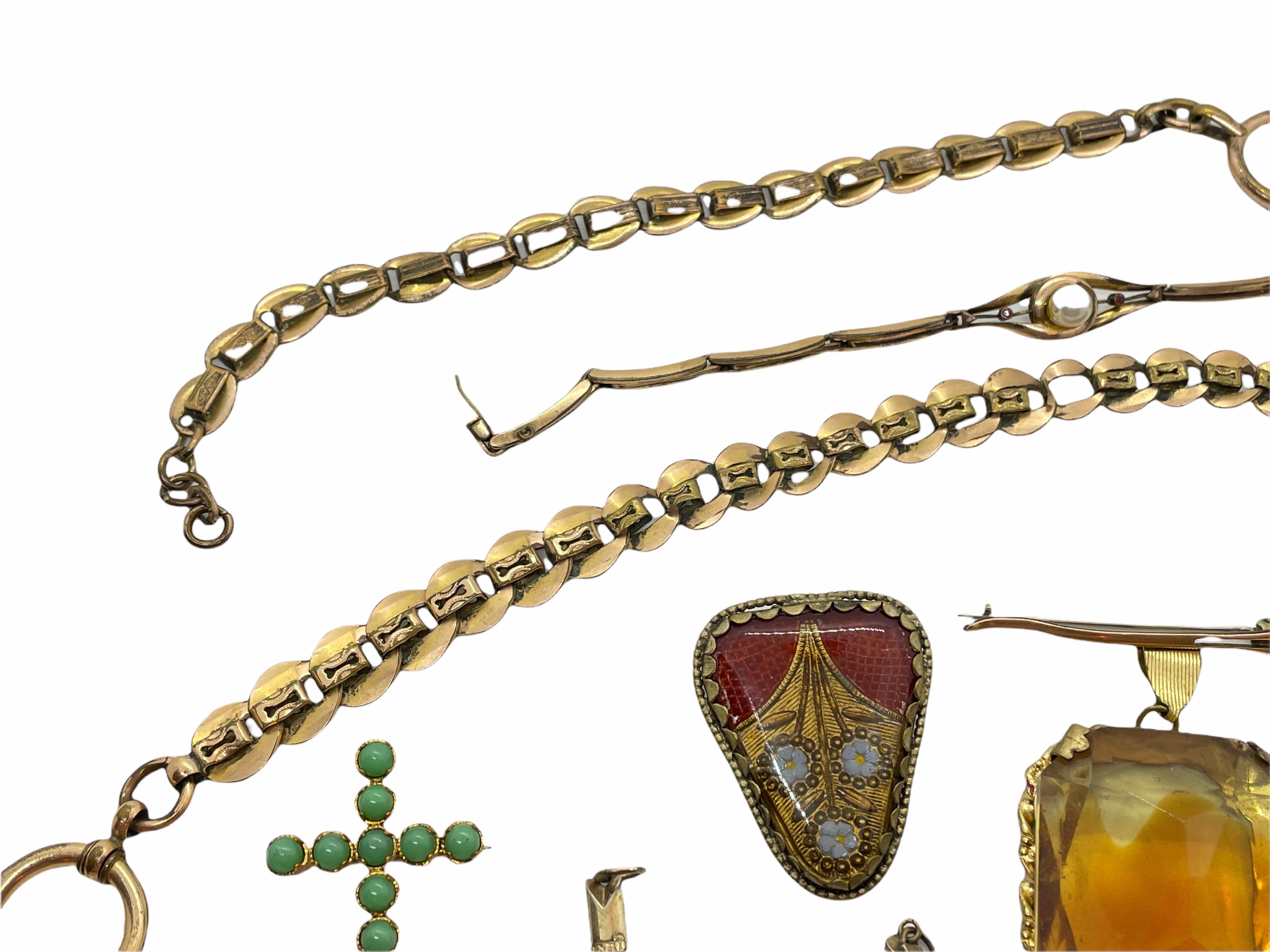 Collection de broches et pendentifs en chaîne de montre Art nouveau allemand ancien avec bijoux, années 1900 en vente 4