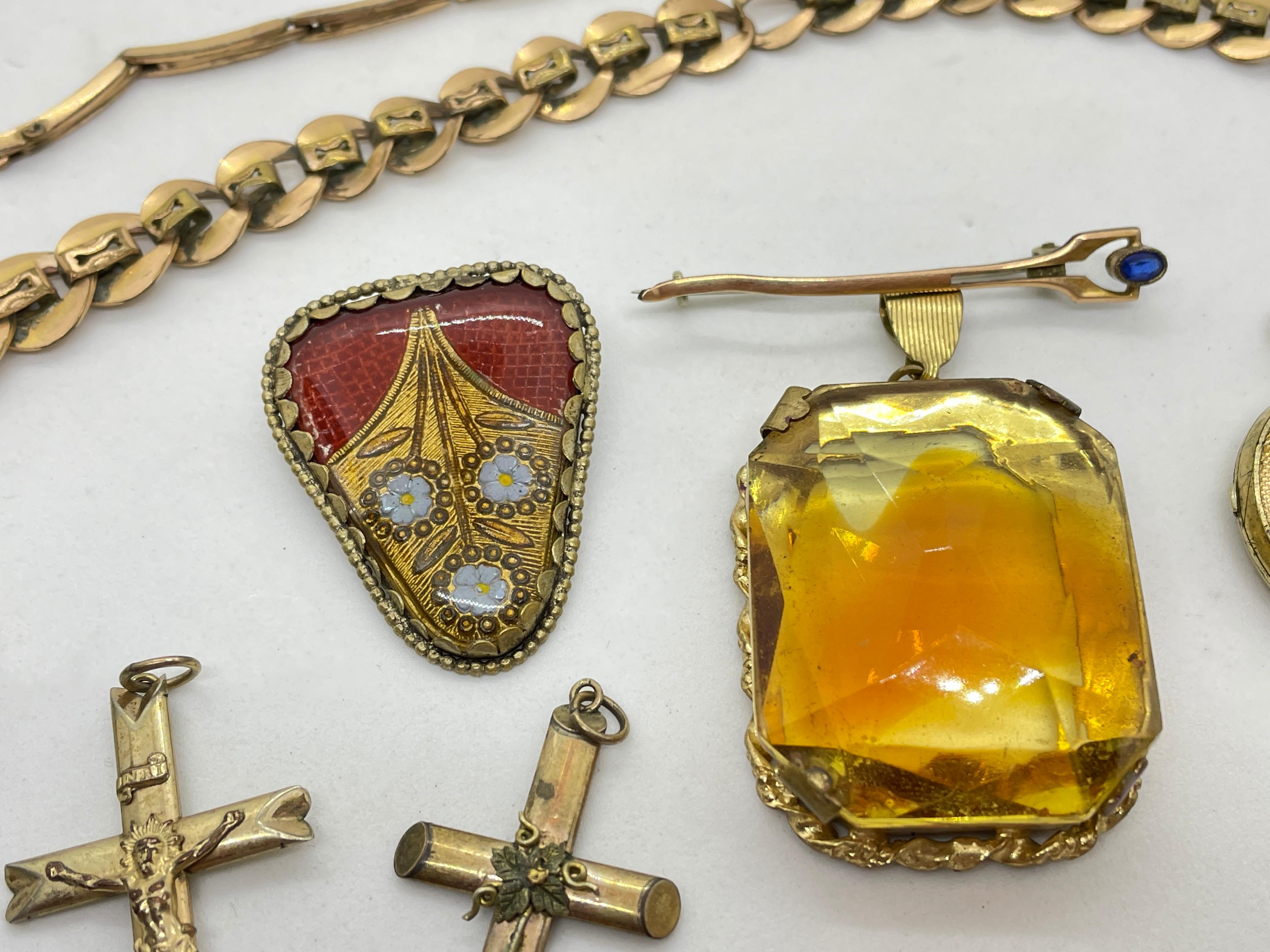 Collection de broches et pendentifs en chaîne de montre Art nouveau allemand ancien avec bijoux, années 1900 en vente 9