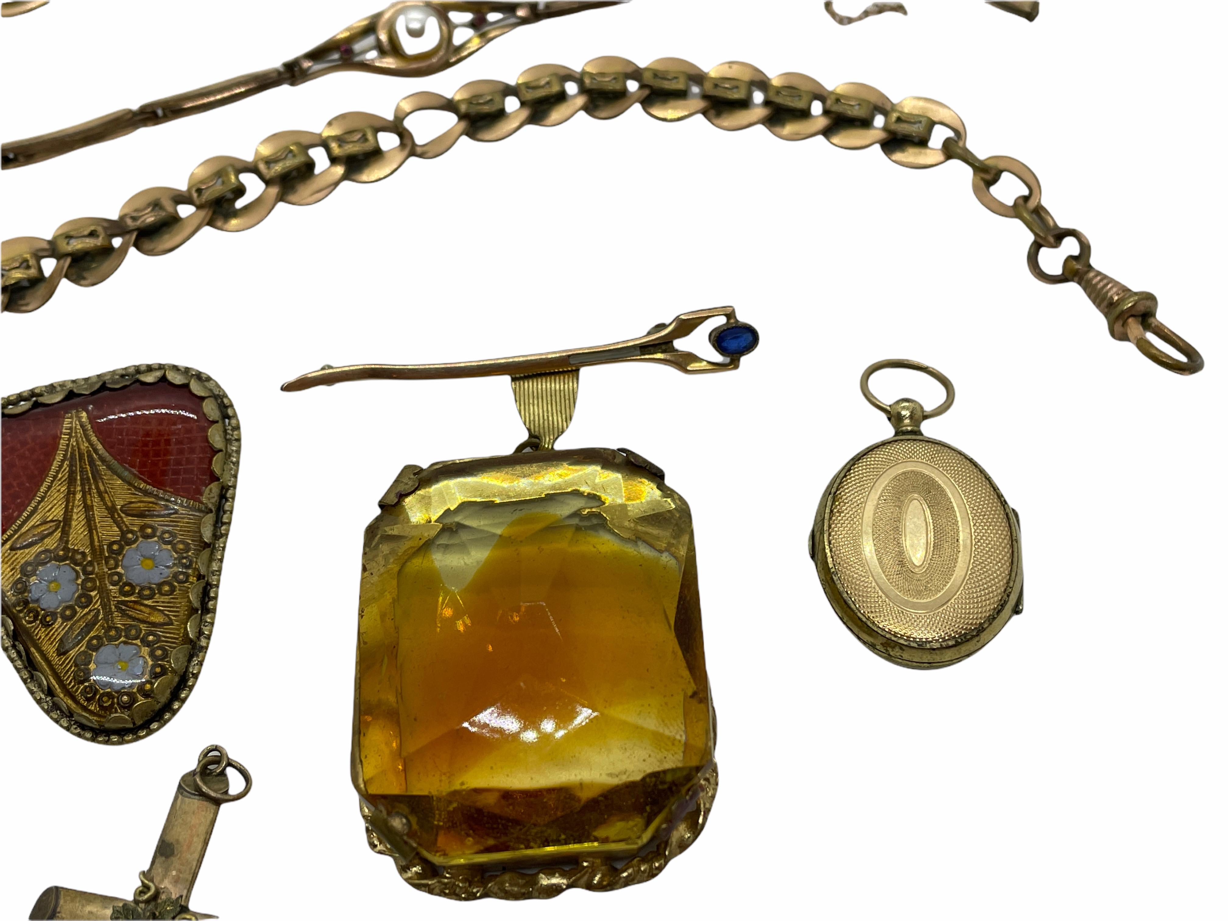 Collection de broches et pendentifs en chaîne de montre Art nouveau allemand ancien avec bijoux, années 1900 en vente 10