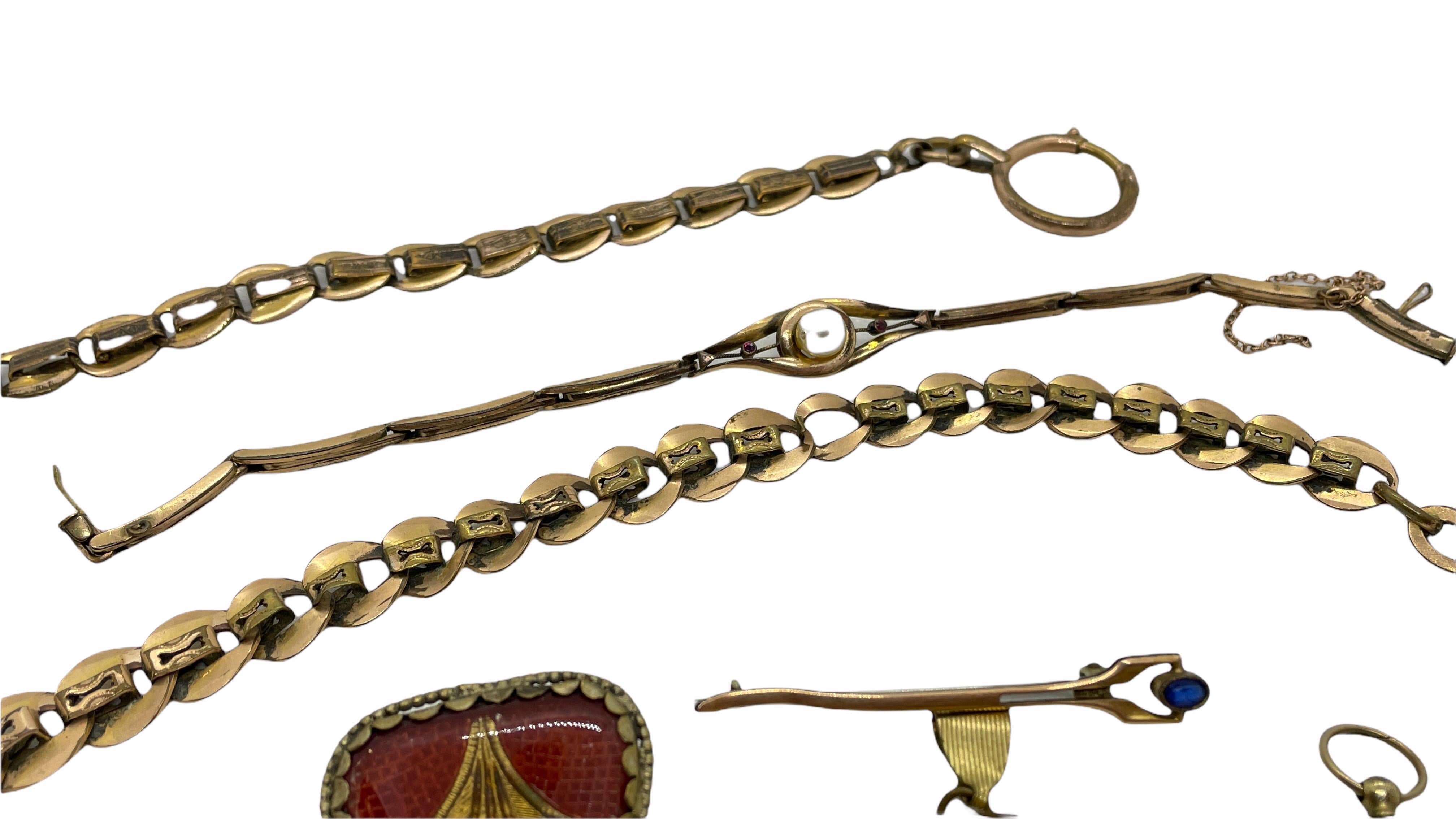 Collection de broches et pendentifs en chaîne de montre Art nouveau allemand ancien avec bijoux, années 1900 en vente 12