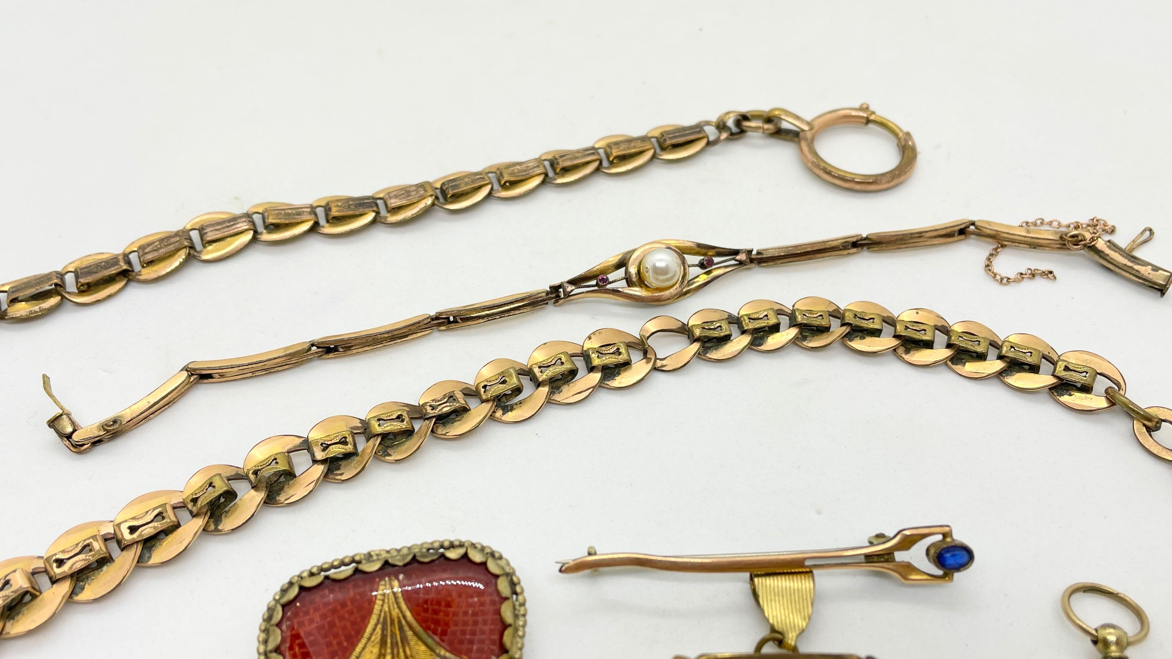 Collection de broches et pendentifs en chaîne de montre Art nouveau allemand ancien avec bijoux, années 1900 en vente 13