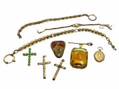 Collection Antique German Art Nouveau Jewelry Brooch Watch Chain Pendants 1900s
