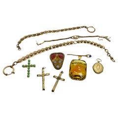 Collezione di gioielli antichi tedeschi Art Nouveau Spilla Orologio Catena Ciondoli 1900s