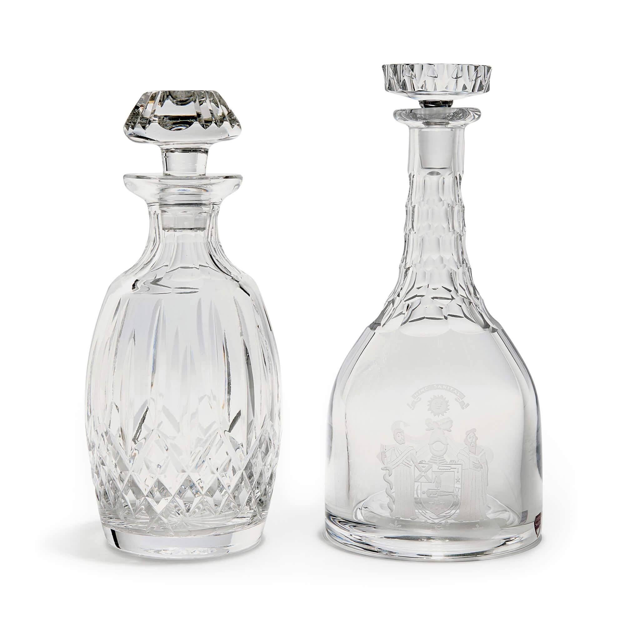European Collection Continental Cut Engraved Glass Decanters Dessert Glasses For Sale