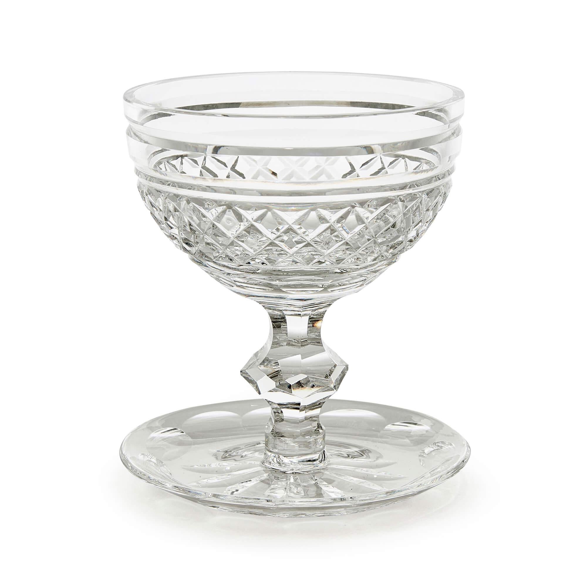 Collection Continental Cut Engraved Glass Decanters Dessert Glasses In Good Condition For Sale In London, GB