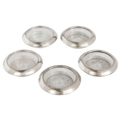Collection Five American Sterling Silver Cut Glass Coasters Frank M. Whiting & C.