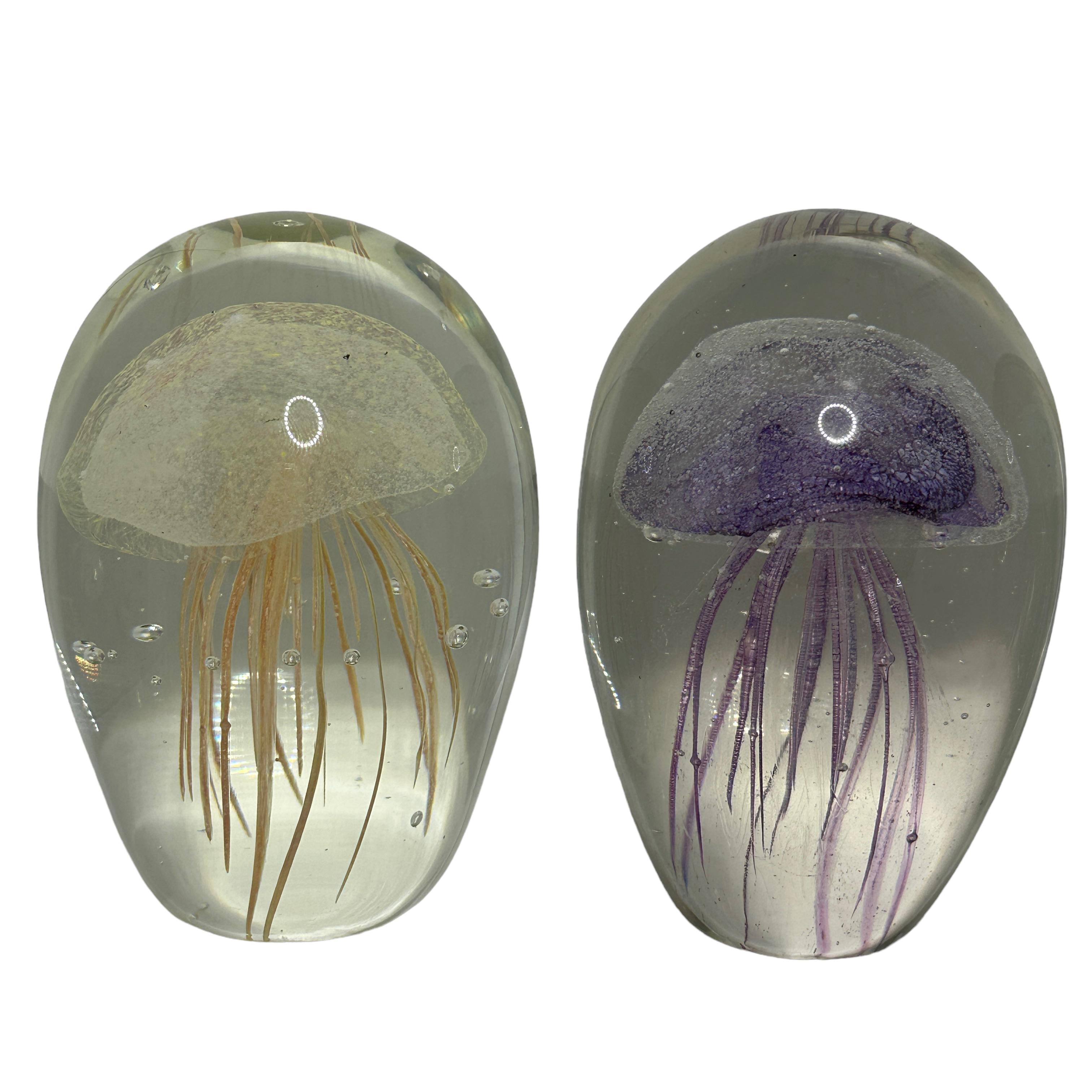 Hand-Crafted Collection Four Jelly Fish Murano Italian Art Glass Aquarium Paperweights Statue For Sale