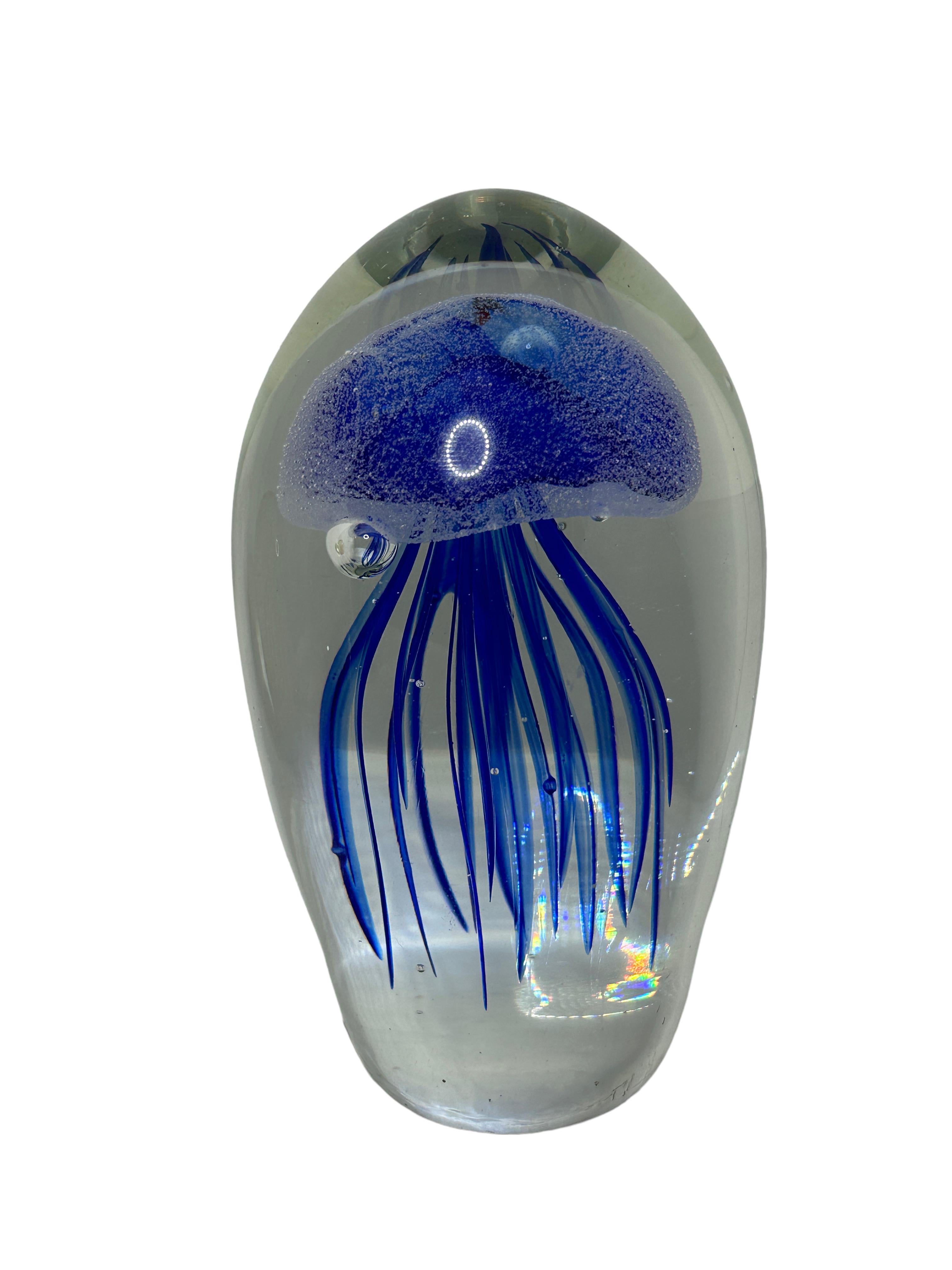 Late 20th Century Collection Four Jelly Fish Murano Italian Art Glass Aquarium Paperweights Statue For Sale