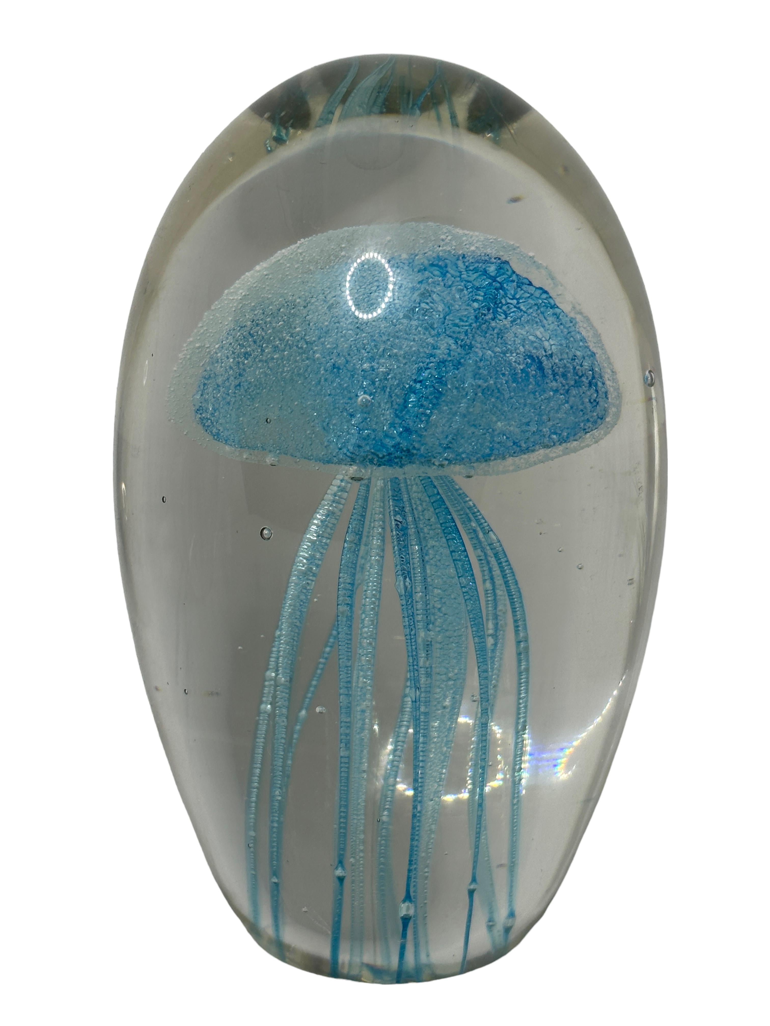 Murano Glass Collection Four Jelly Fish Murano Italian Art Glass Aquarium Paperweights Statue For Sale