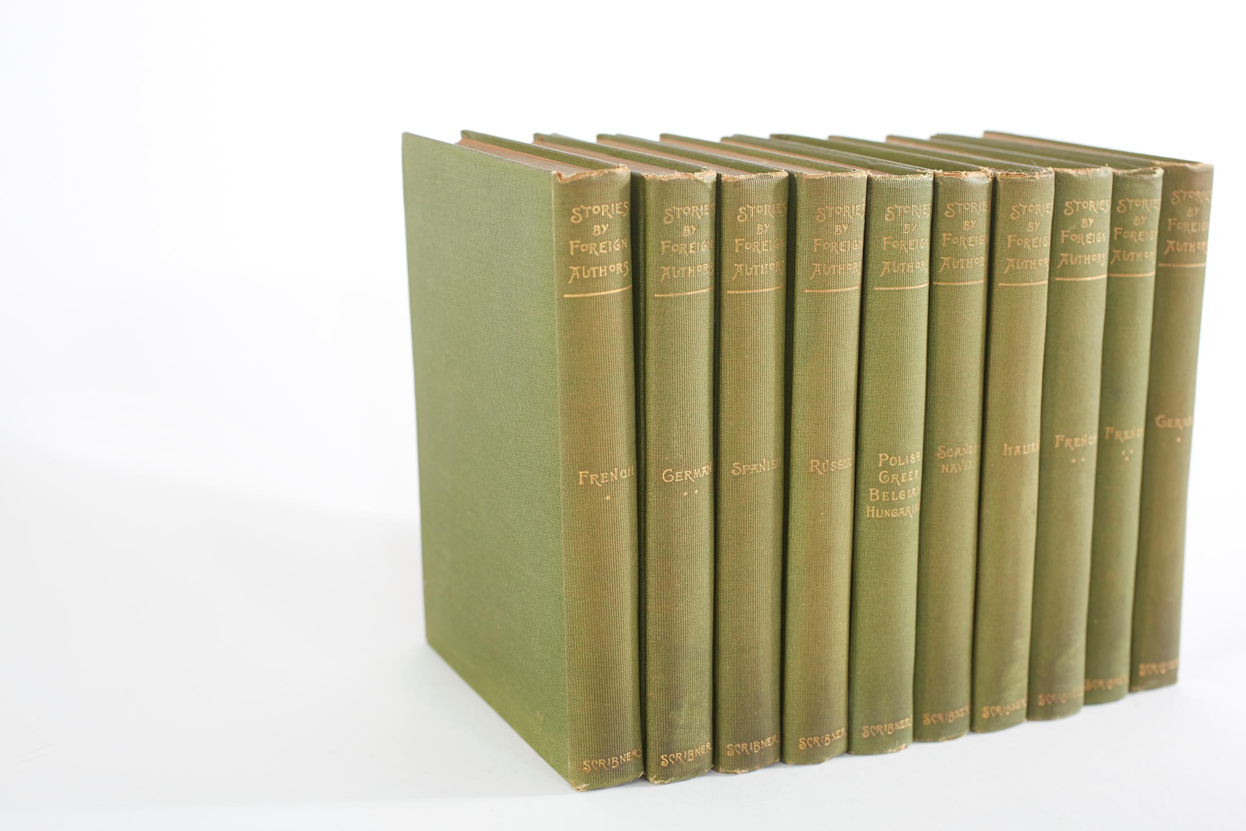 Collection of gilt leather bound library book set of Ten volumes. 