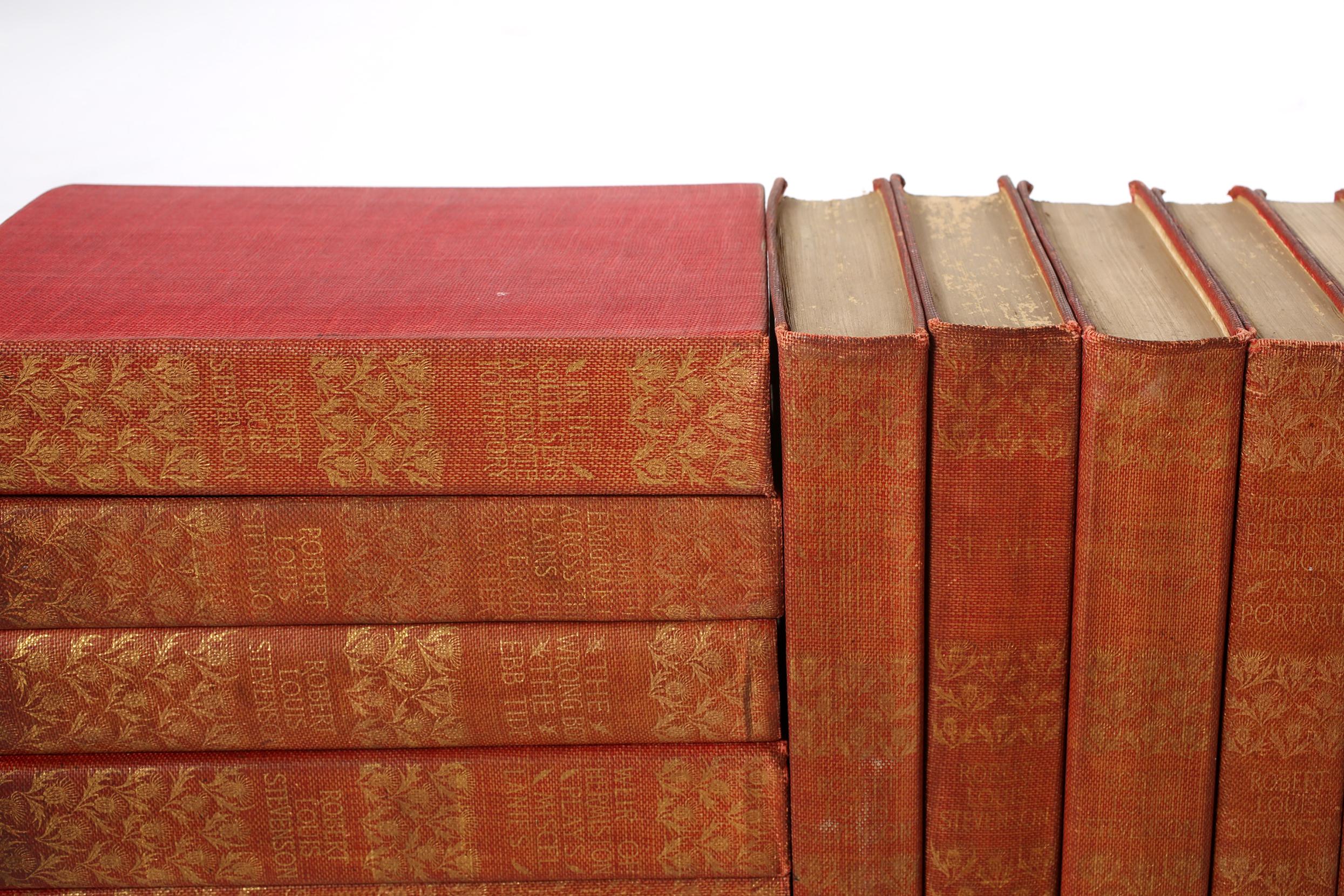 Late 19th Century Collection Gilt Leather Bound Books / Eighteen Volumes