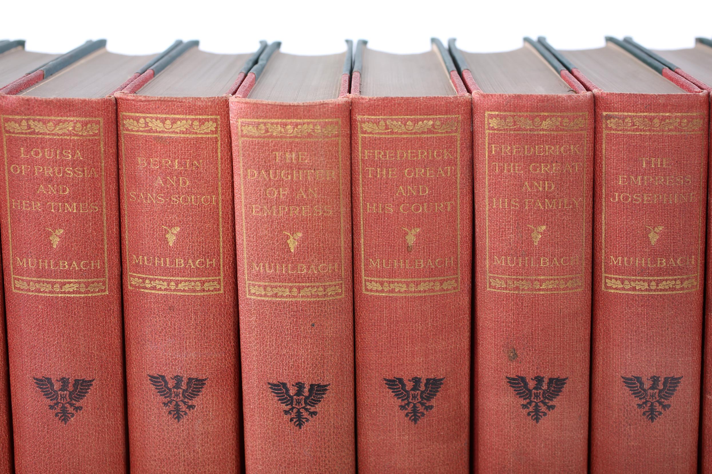 Early 20th Century Collection Gilt Leather Bound Library Book Set For Sale