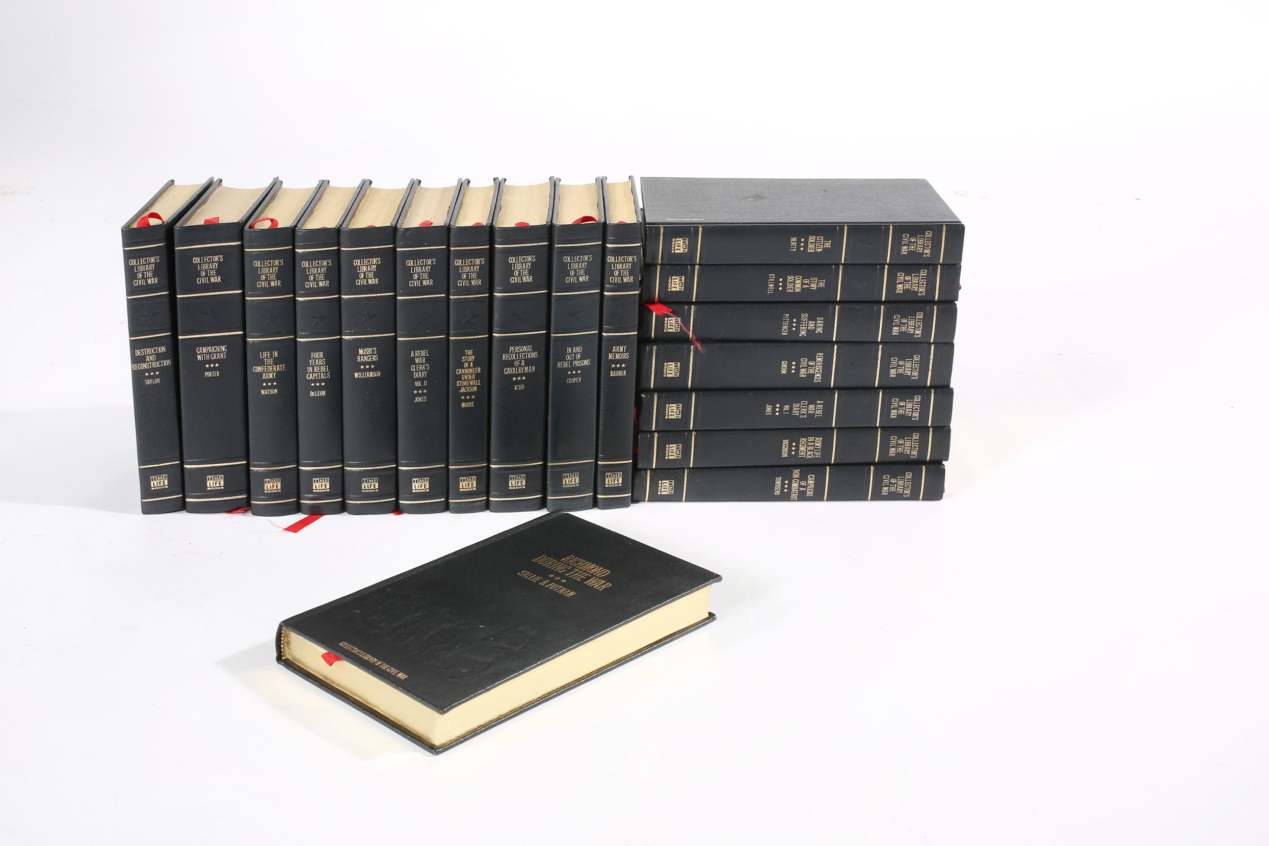 Collection of gilt leather bound library book set of eighteen. Army Life In A Black Regiment By Thomas Went Wentworth Higginson 