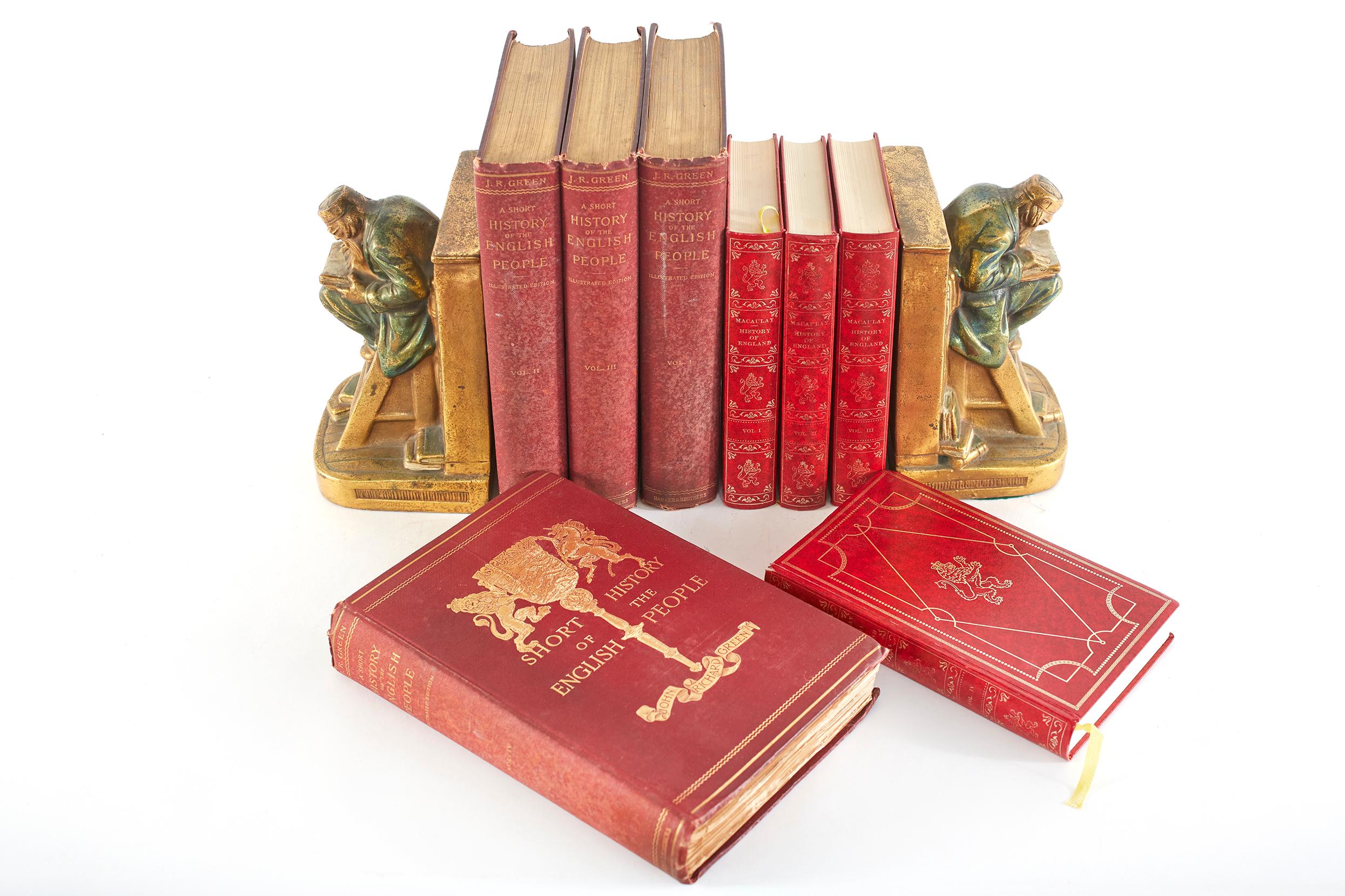 Collection of gilt leather bound library book set of eight volumes. 