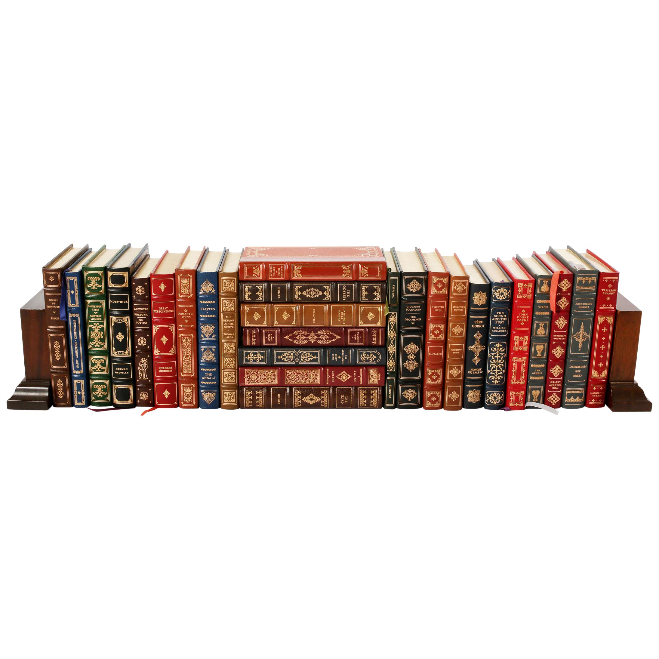 Collection Gilt Leather Bound Library Book Twenty Seven Volumes