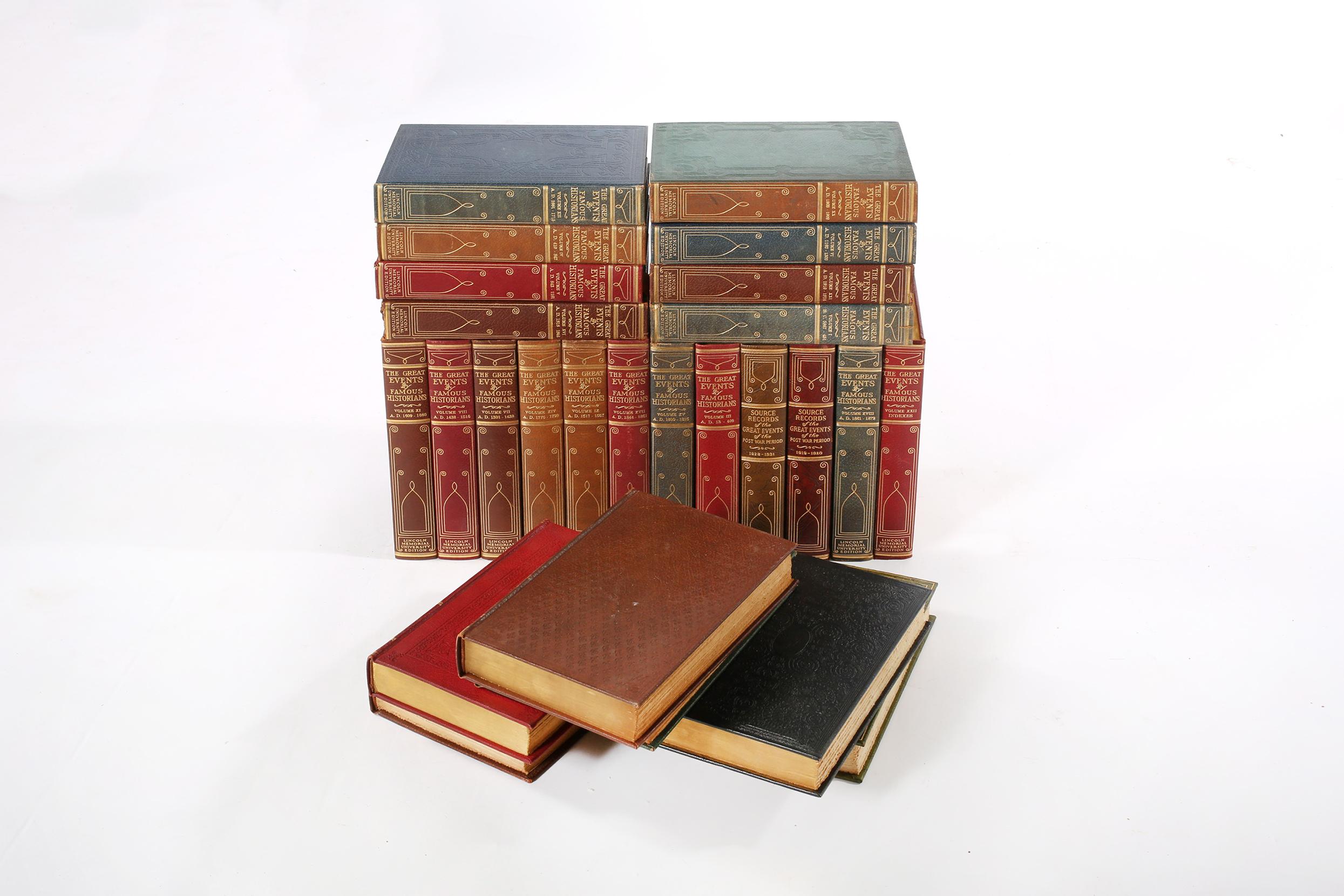 Collection Gilt Leather Bound Library Book Twenty Six Volumes 1