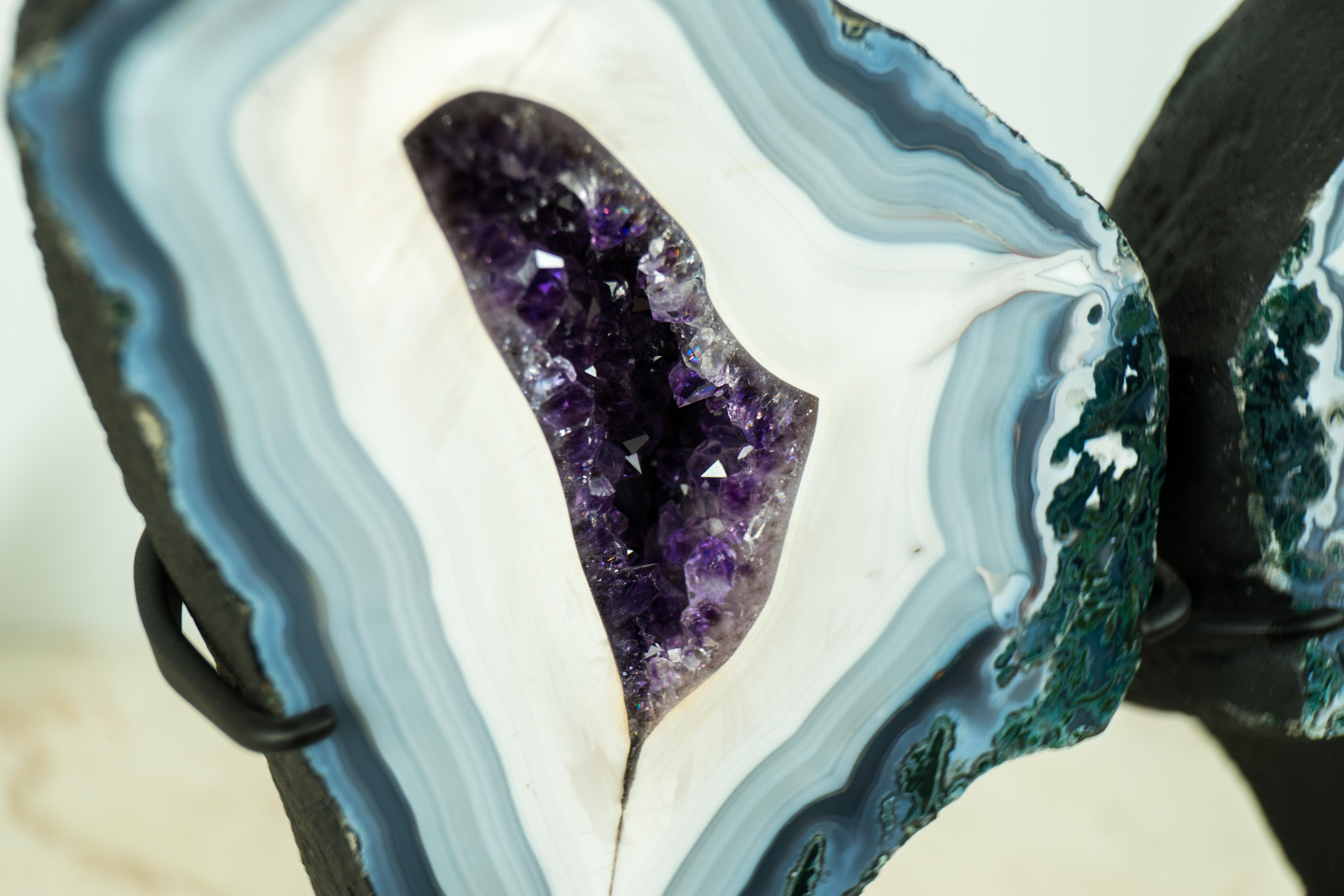 Collection'S Agata Lace Wings Geode, Agata blu e bianca rara e Ametista in vendita 4