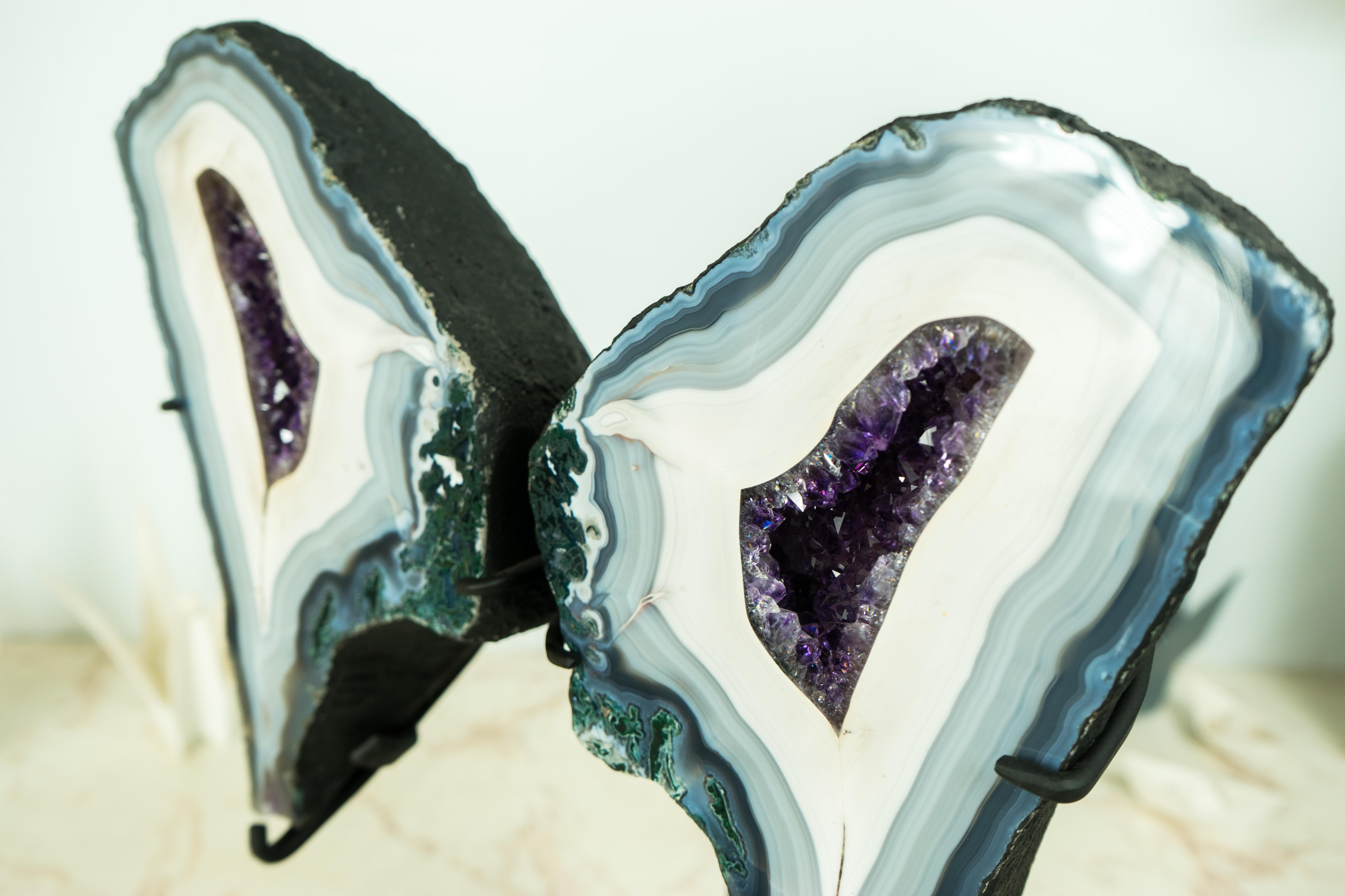 Collection'S Agata Lace Wings Geode, Agata blu e bianca rara e Ametista in vendita 6