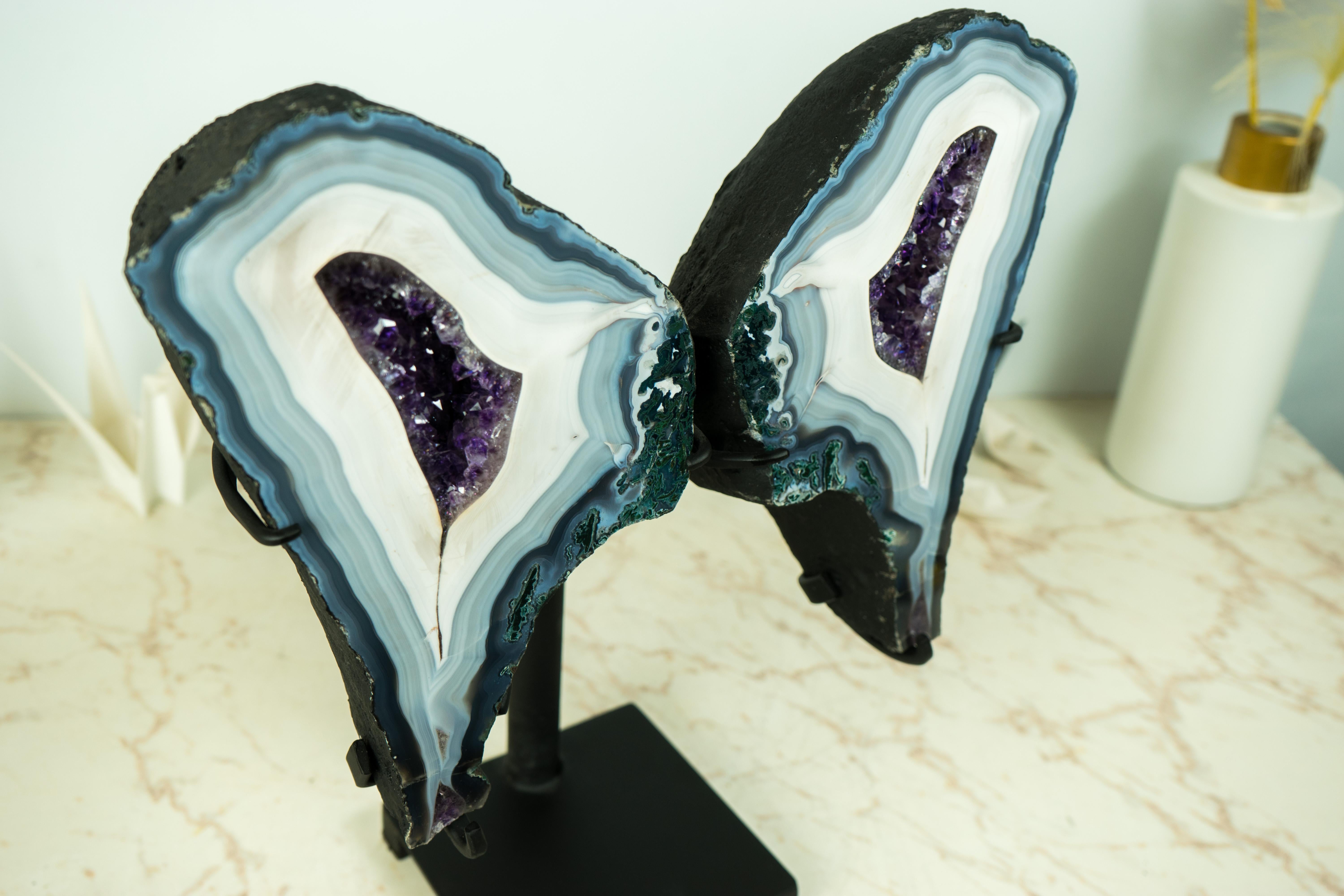 Collection'S Agata Lace Wings Geode, Agata blu e bianca rara e Ametista in vendita 7