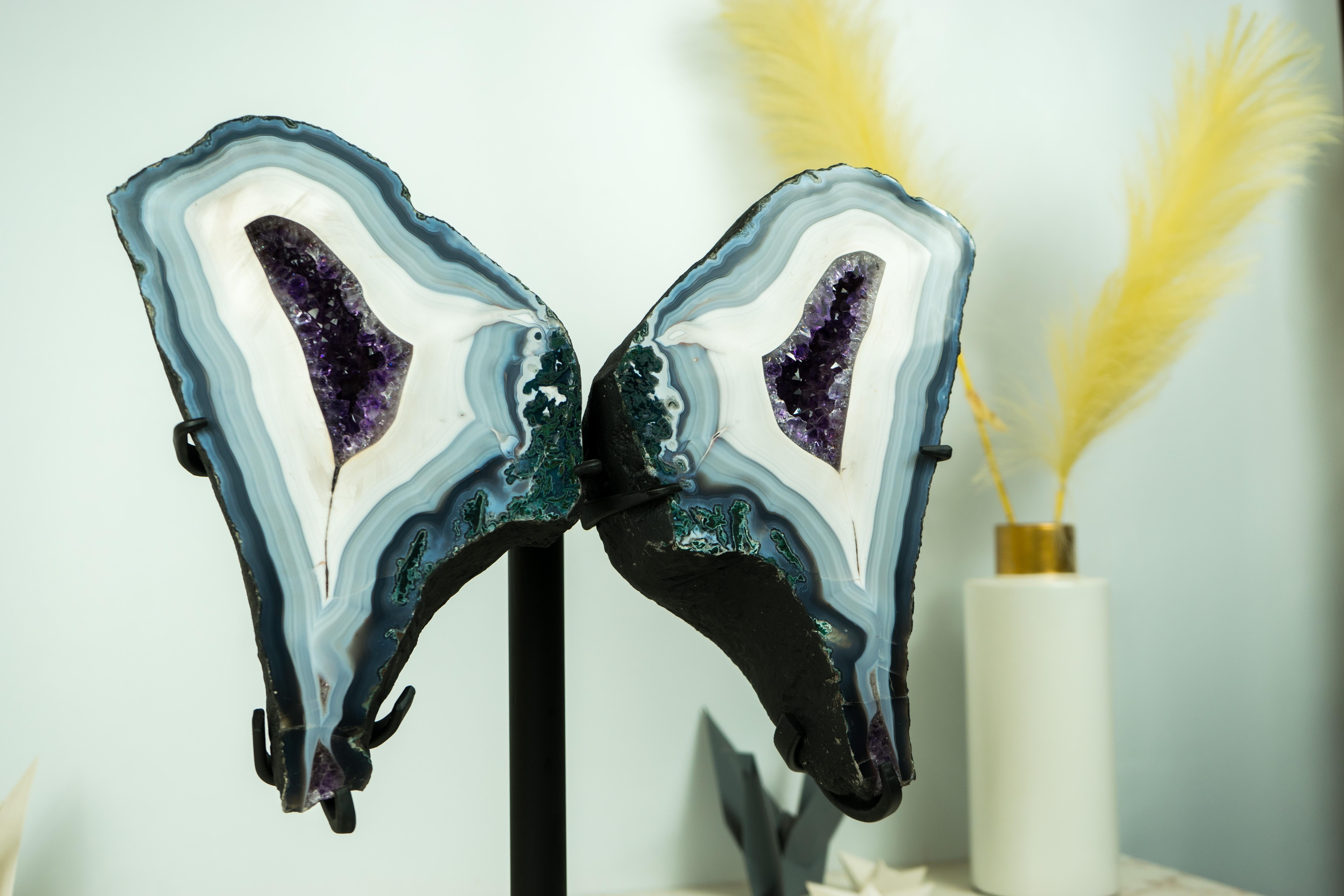 Collection'S Agata Lace Wings Geode, Agata blu e bianca rara e Ametista in vendita 8