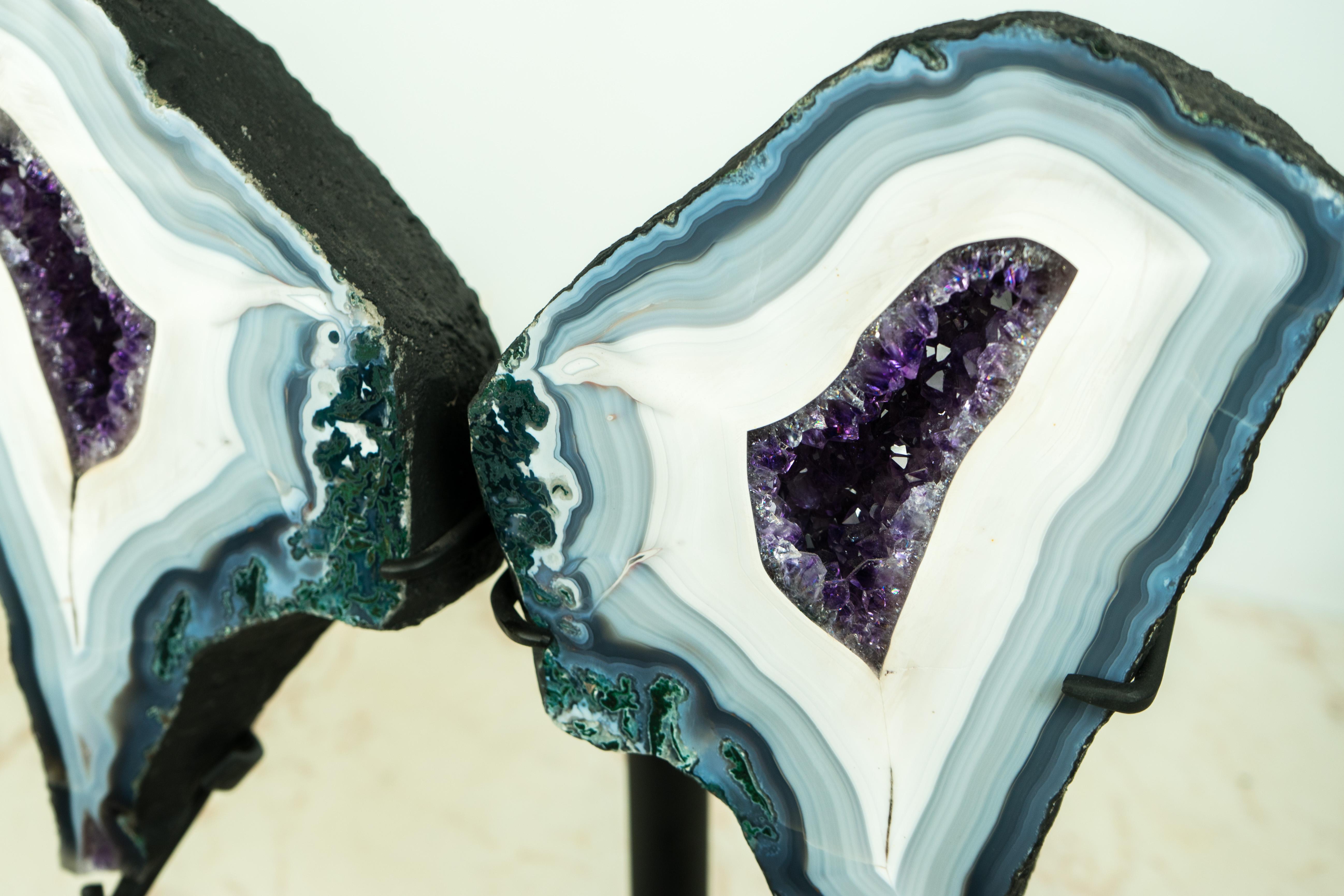 Collection'S Agata Lace Wings Geode, Agata blu e bianca rara e Ametista in vendita 10
