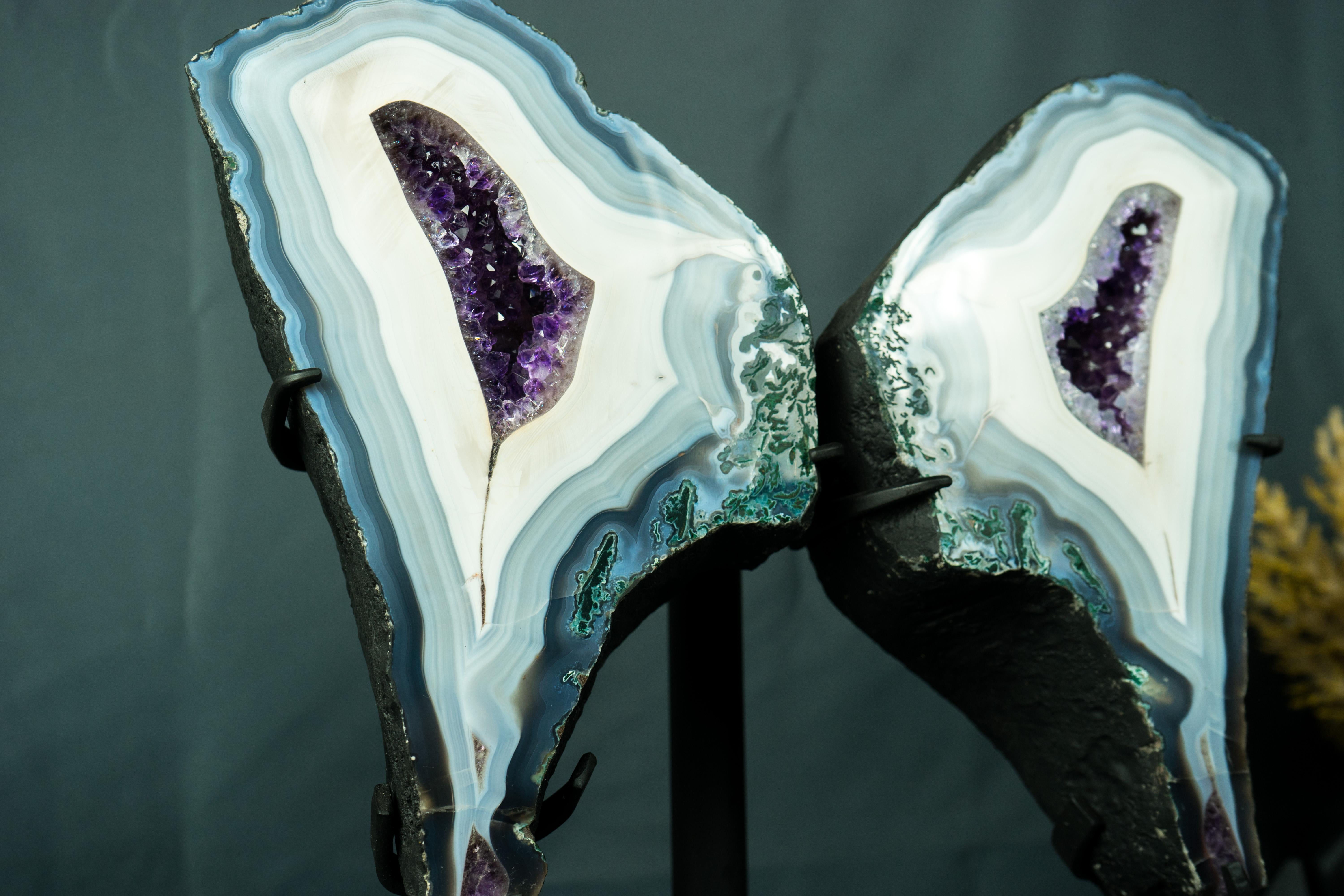 Collection'S Agata Lace Wings Geode, Agata blu e bianca rara e Ametista in vendita 13