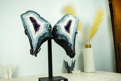 Collection'S Agata Lace Wings Geode, Agata blu e bianca rara e Ametista