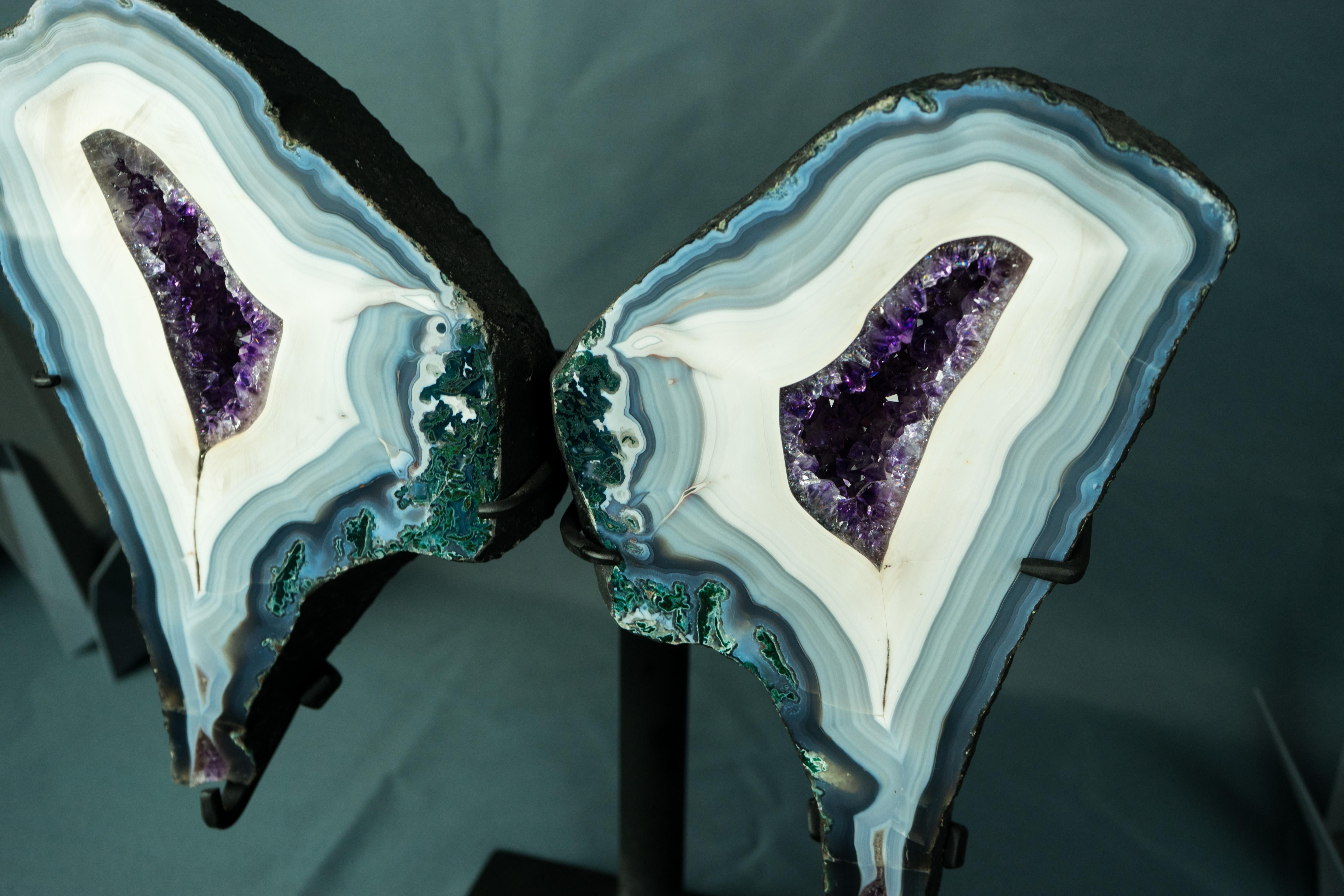 Cristallo Collection'S Agata Lace Wings Geode, Agata blu e bianca rara e Ametista in vendita