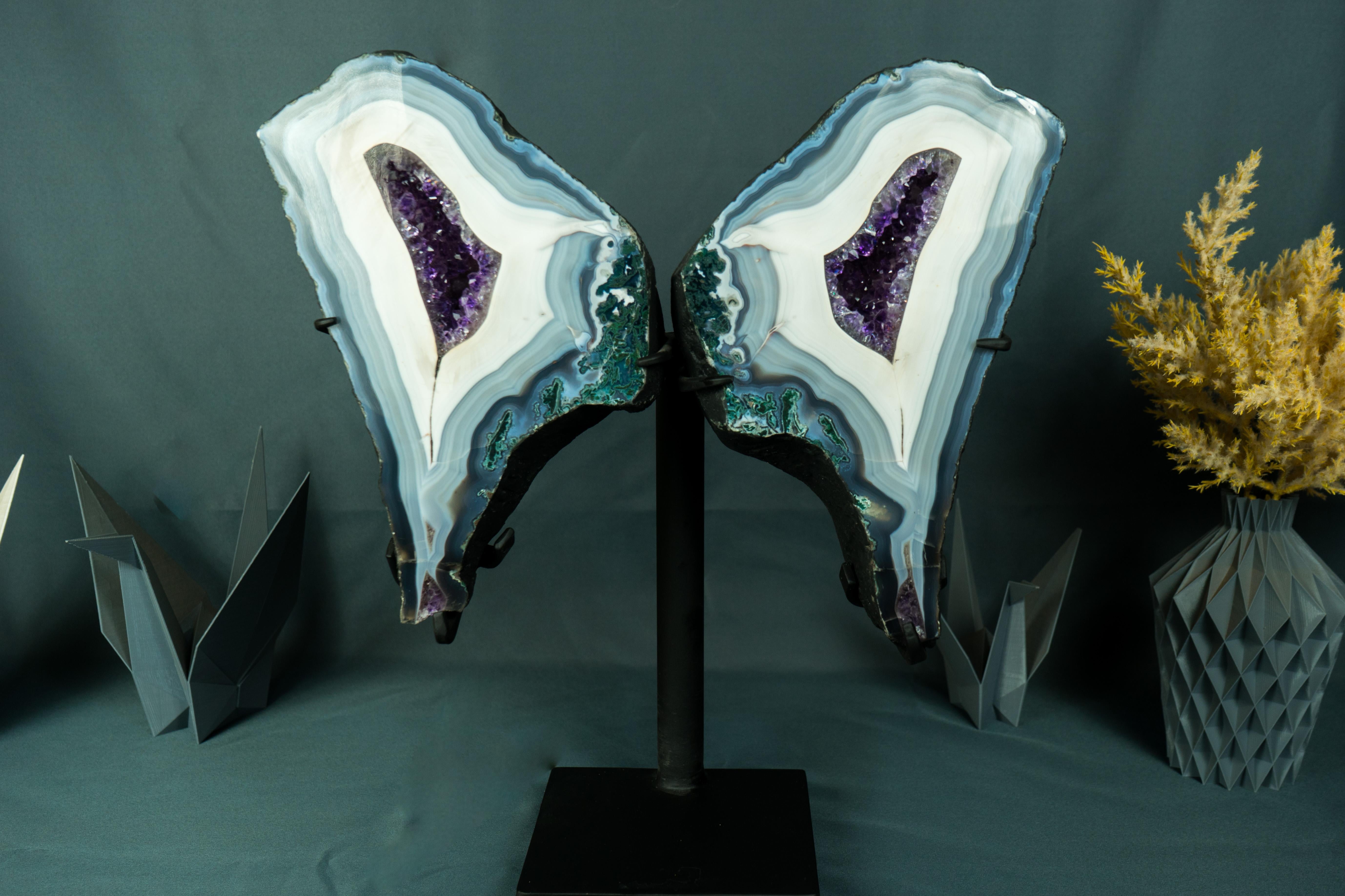 Collection'S Agata Lace Wings Geode, Agata blu e bianca rara e Ametista in vendita 2