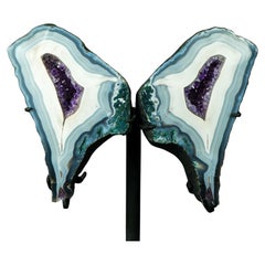 Collection-Grade Lace Agate Wings Geode, Rare Blue and White Agate & Amethyst