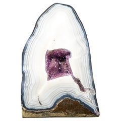 Collection-Grade White Lace Agate Geode with Violet Druzy Cave