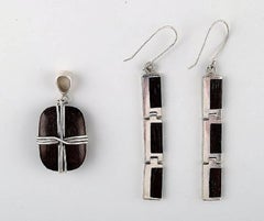 Collection Jewelry of Sterling Silver, Six Rings, Two Pendants, Ear Hangers