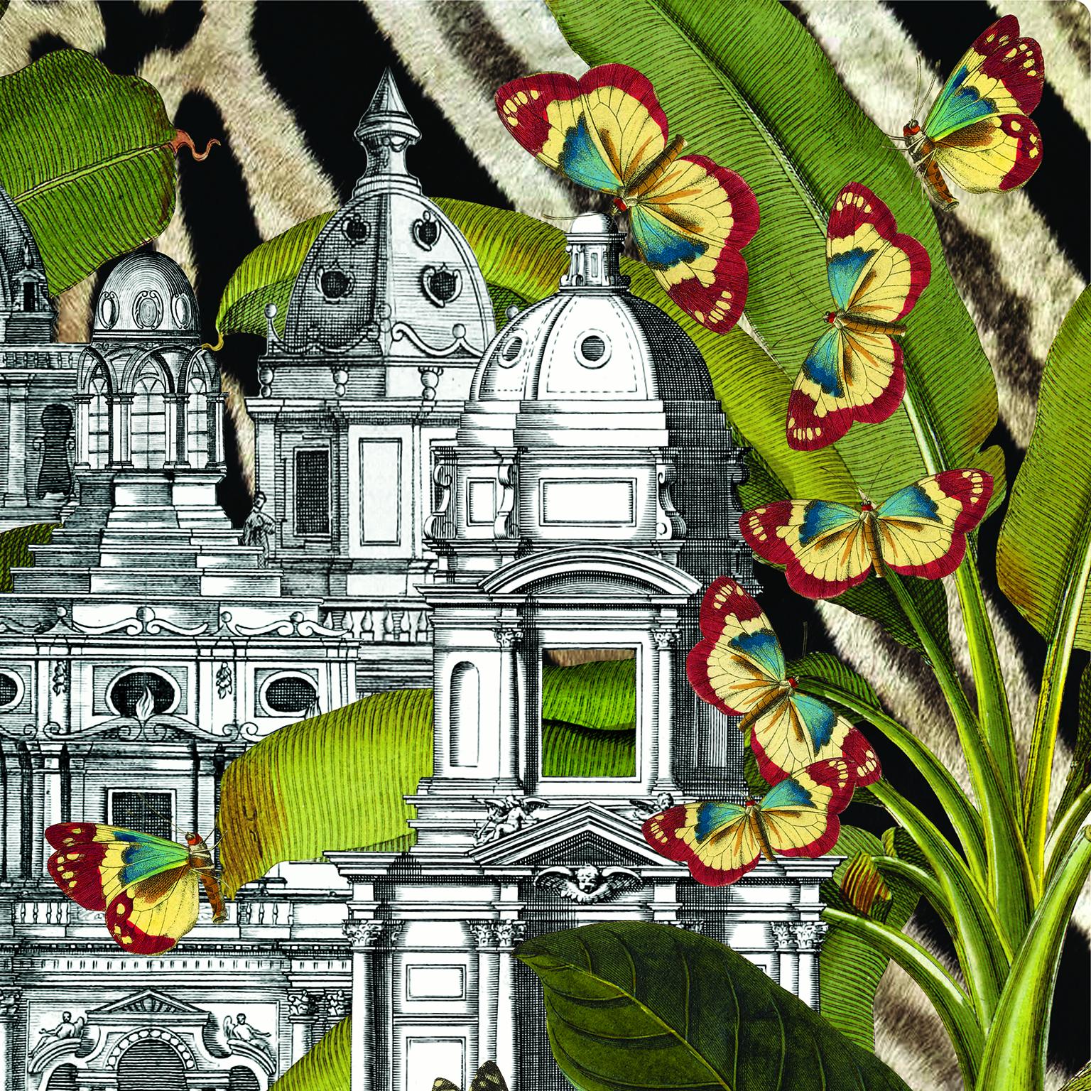 Kollektion Dschungelkuppel Druck Architektur gegen einen Dschungel Thema, Nummer 2 (Italienisch) im Angebot