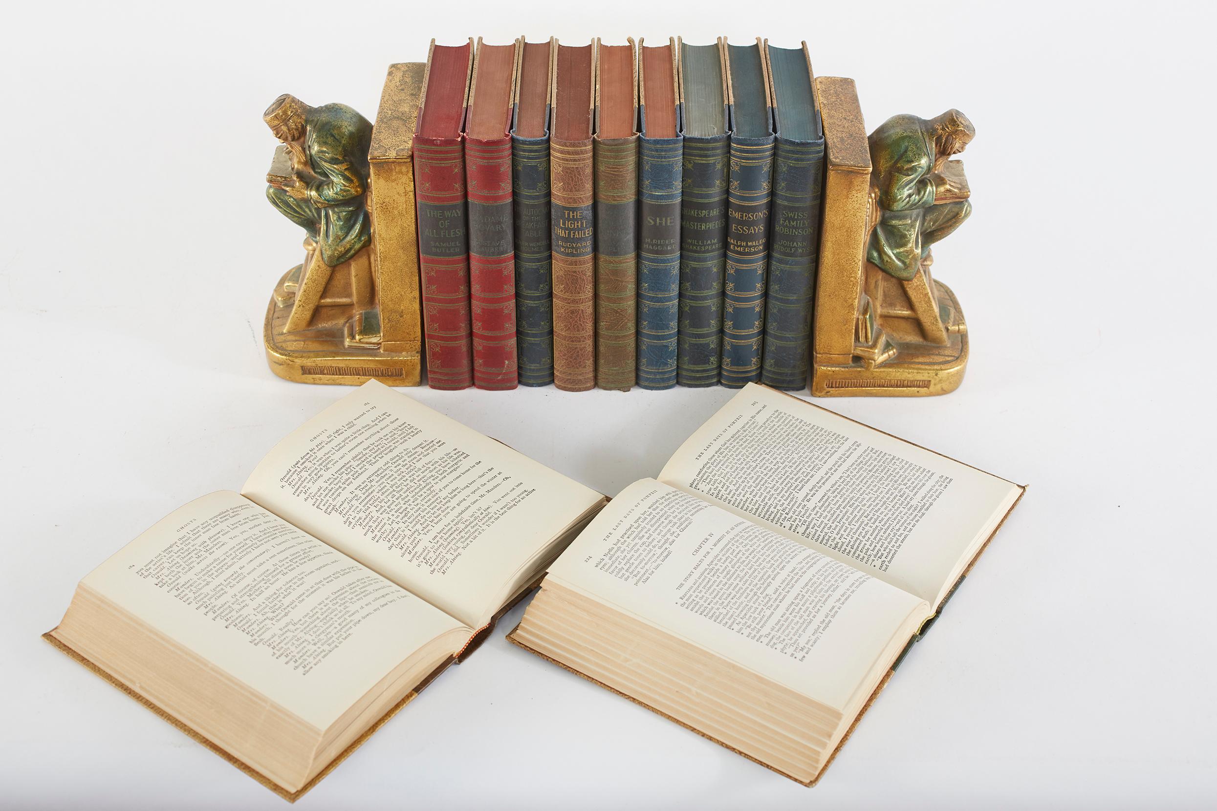 Collection of gilt leather bound library book set of eleven volumes. 