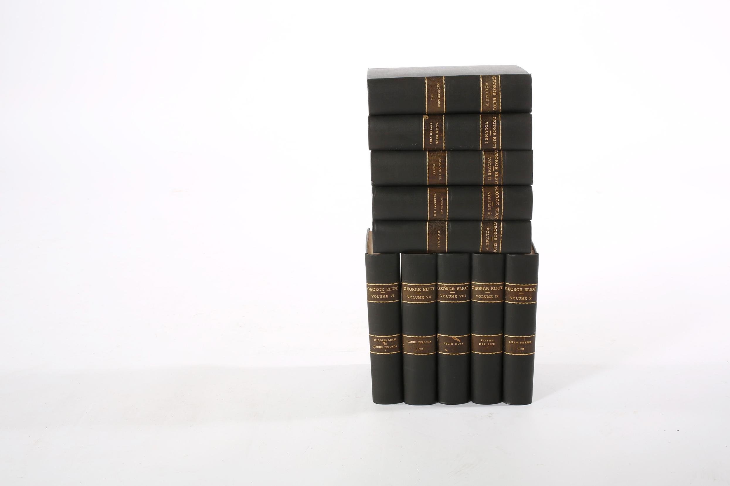 European Collection Leather-Bound Library Book Set / Ten For Sale