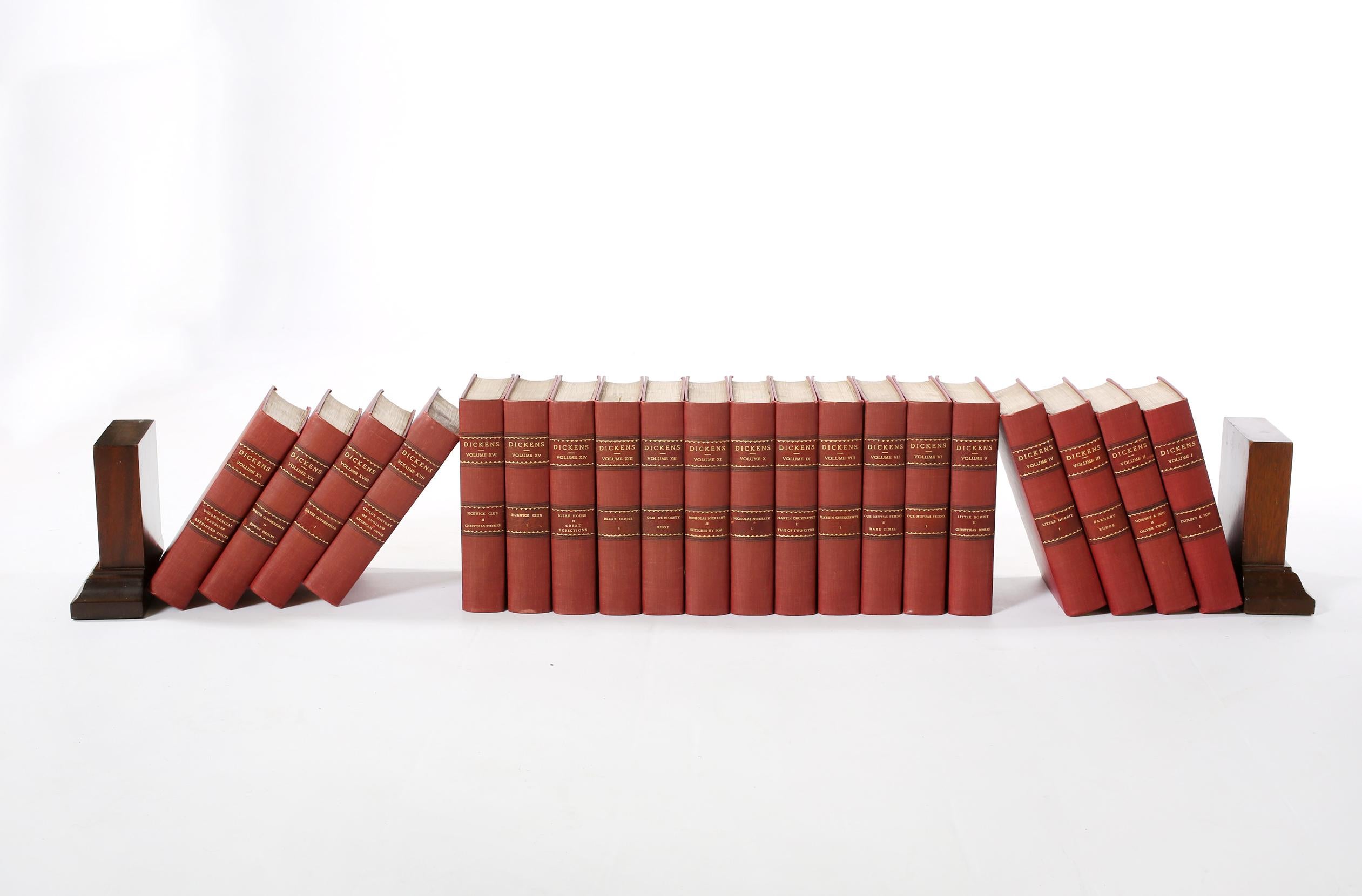 Gilt Collection Leather Bound Library Book Set / Twenty Volumes