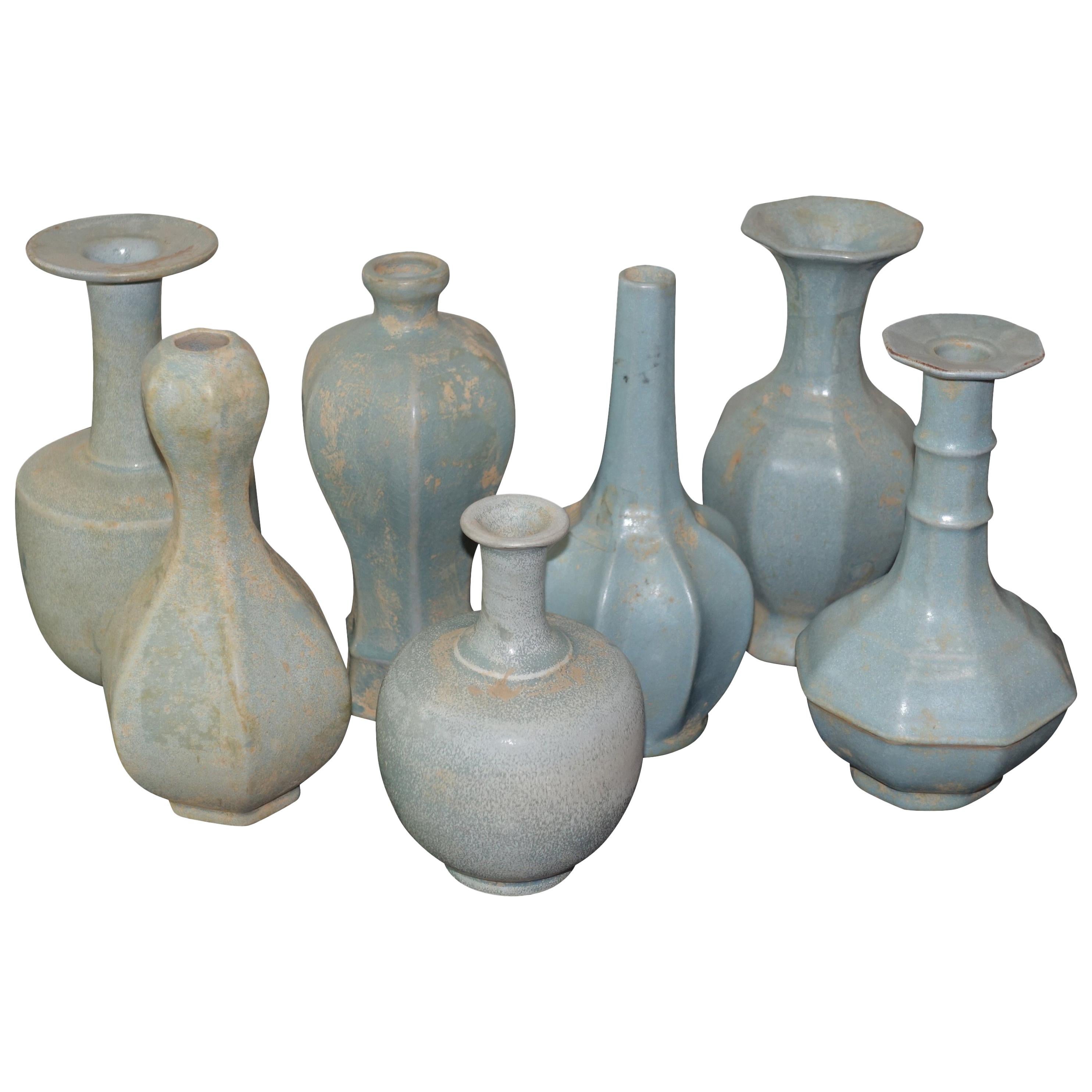 Collection Matte Glaze Pale Turquoise Vases, China, Contemporary