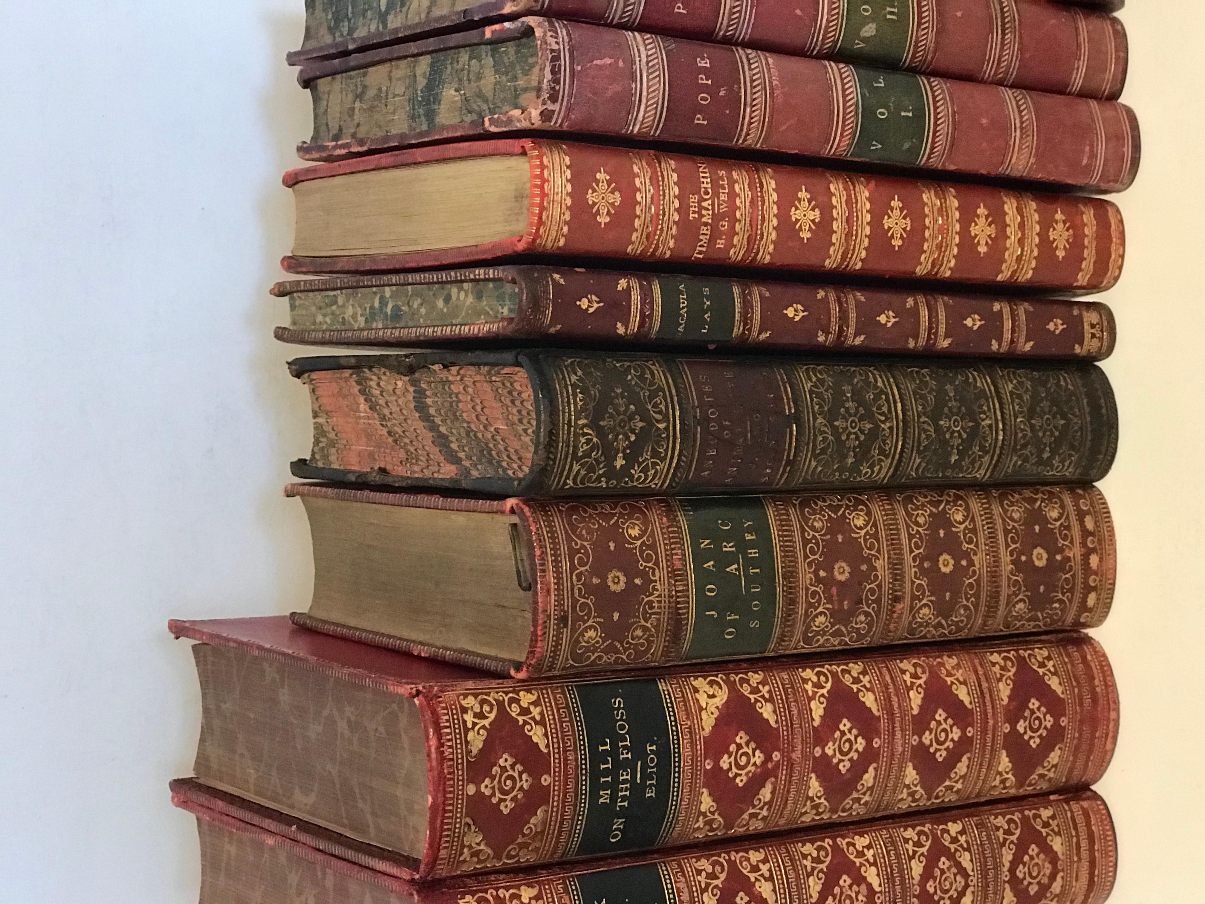 Collection of 10 Antique Red Leather Books In Good Condition In Nashville, TN