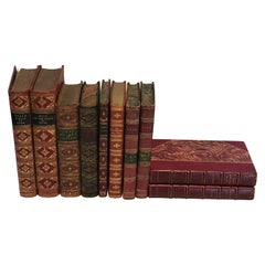 Collection of 10 Antique Red Leather Books