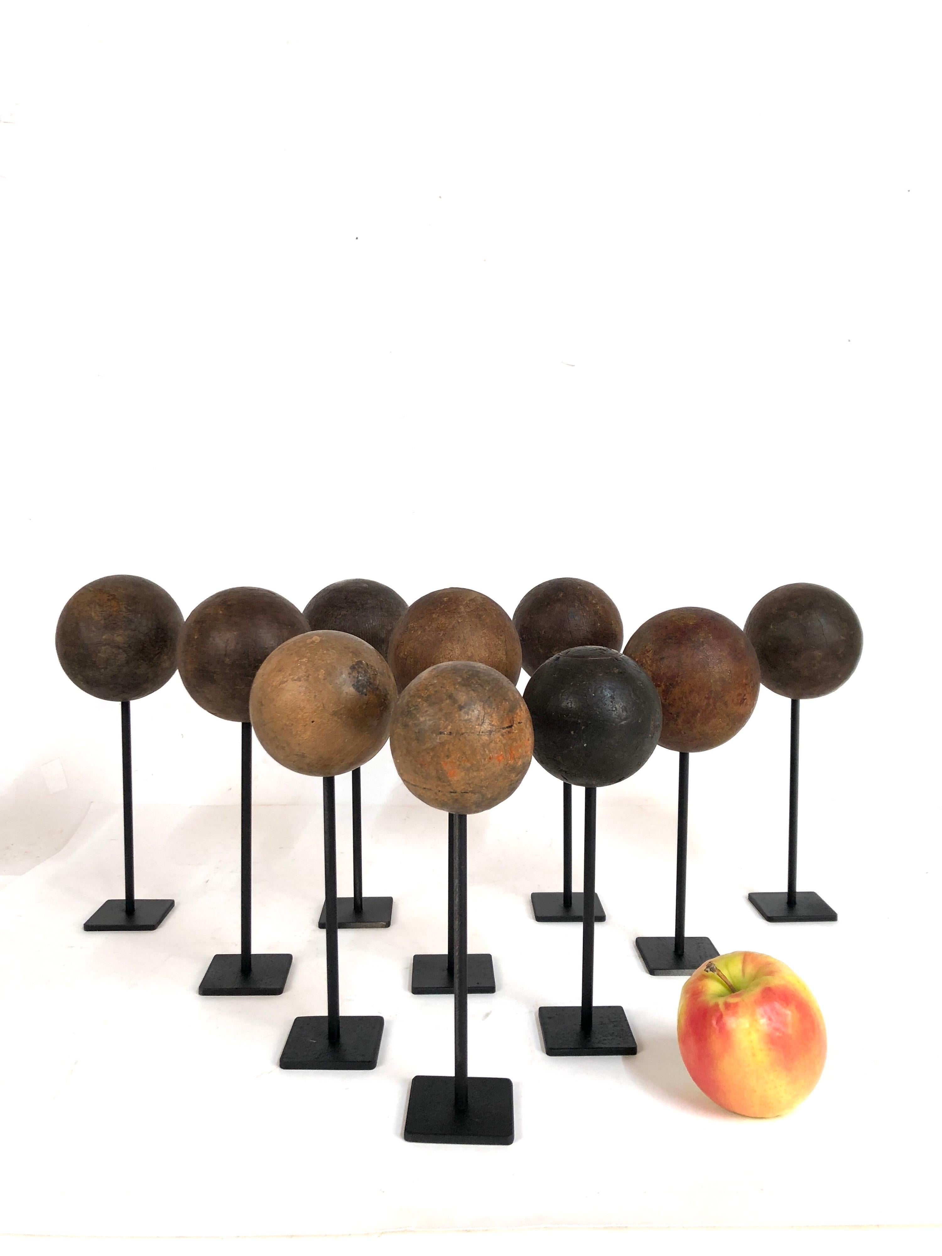 American Collection of 10 Custom Mounted Antique Wooden Balls