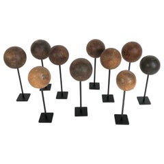 Collection of 10 Custom Mounted Antique Wooden Balls