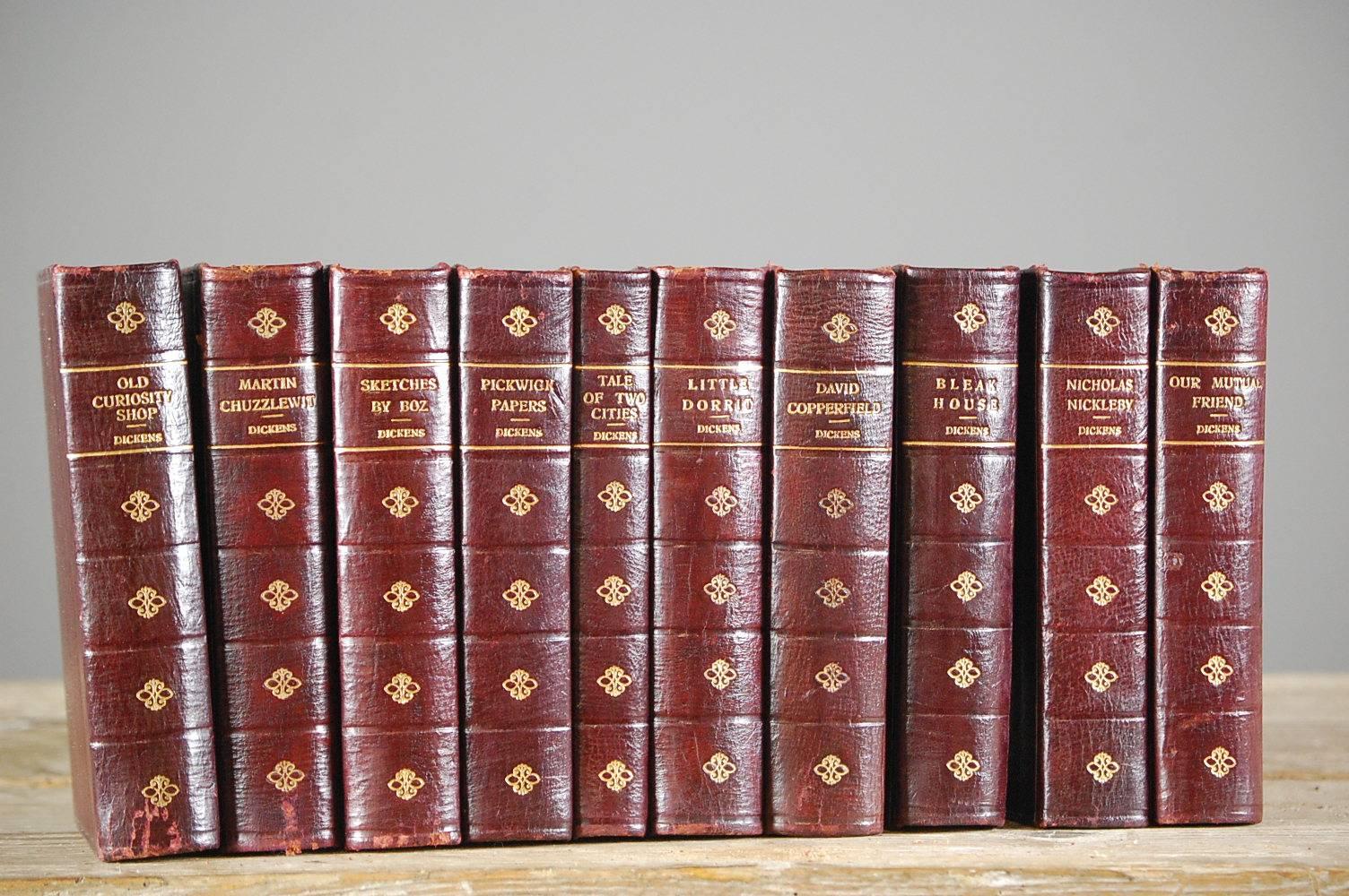 Collection of Ten Leather Bound Charles Dickens Novels 1
