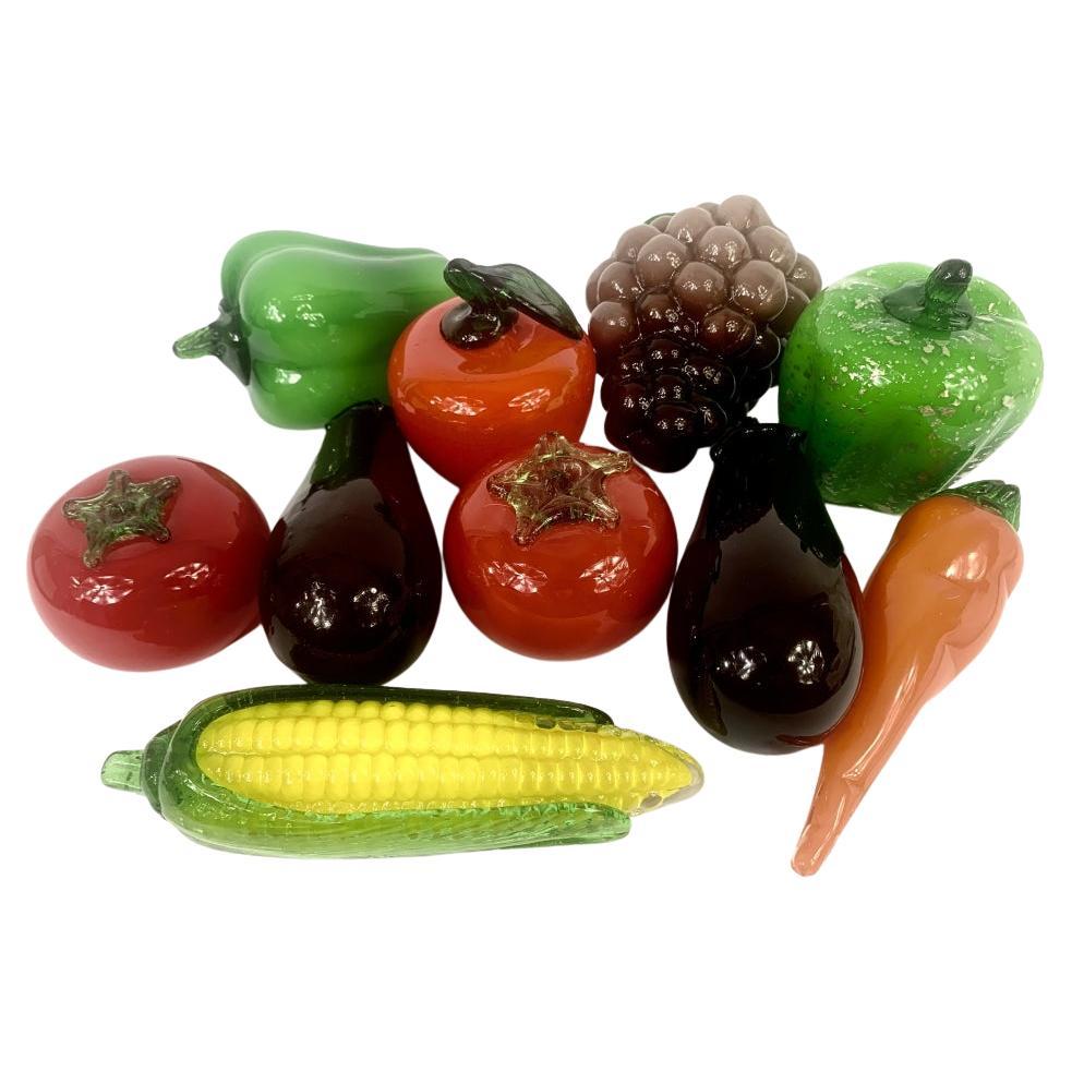 Collection Of 10 Life Size Murano Or Art Glass Fruit 
Vegetables For Sale