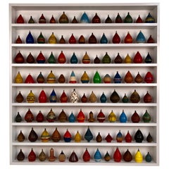 Collection of 100 Vintage Spinning Tops in a Custom Shadow Box Frame