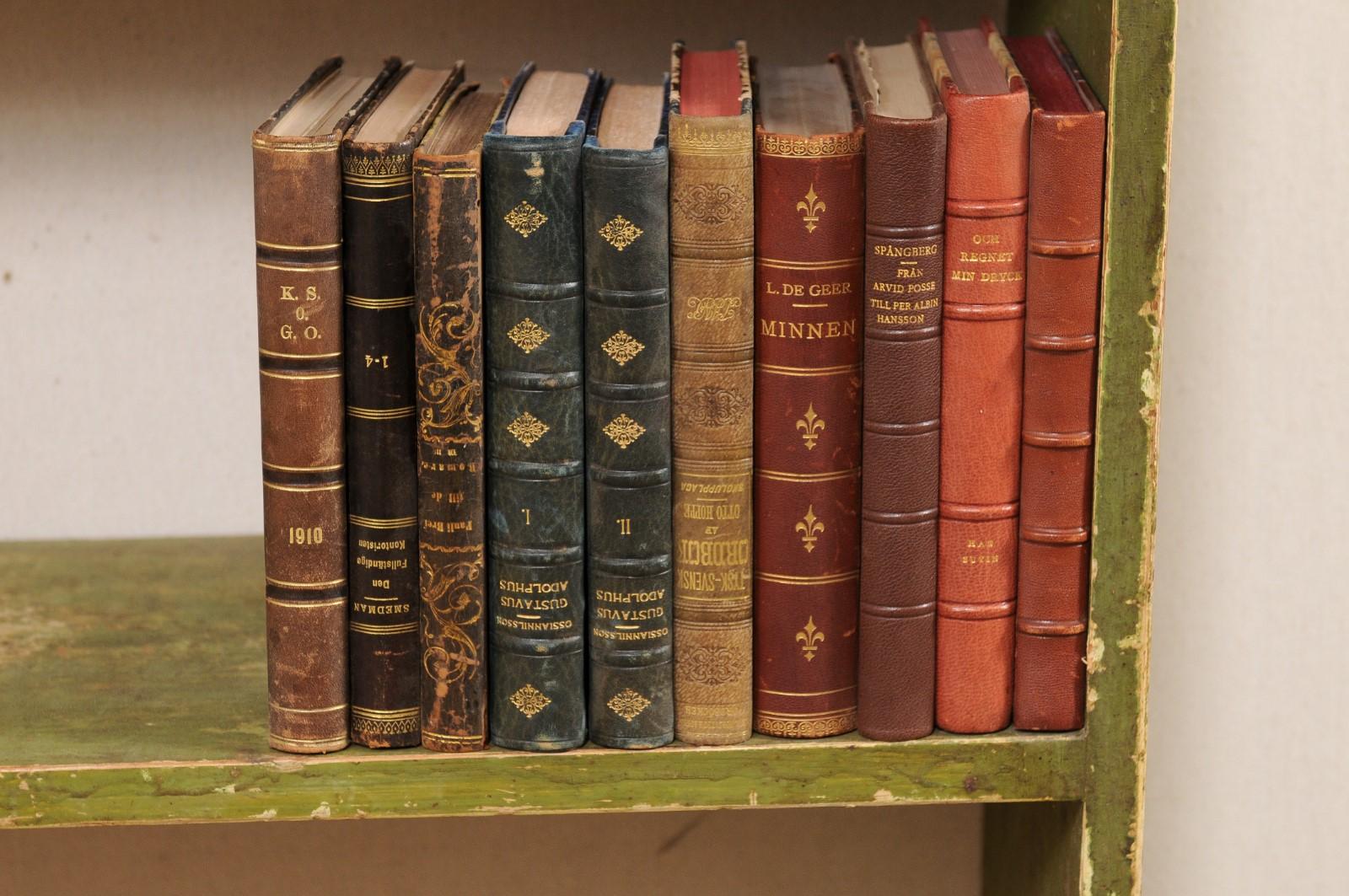Kollektion von 100 schwedischen, antiken, ledergebundenen Büchern, Run for Bookshelves im Angebot 5