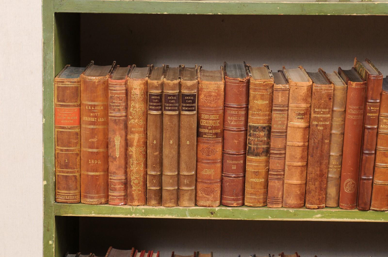 Collection of 100 Swedish Antique Leather-Bound Books, Run for Bookshelves In Good Condition For Sale In Atlanta, GA