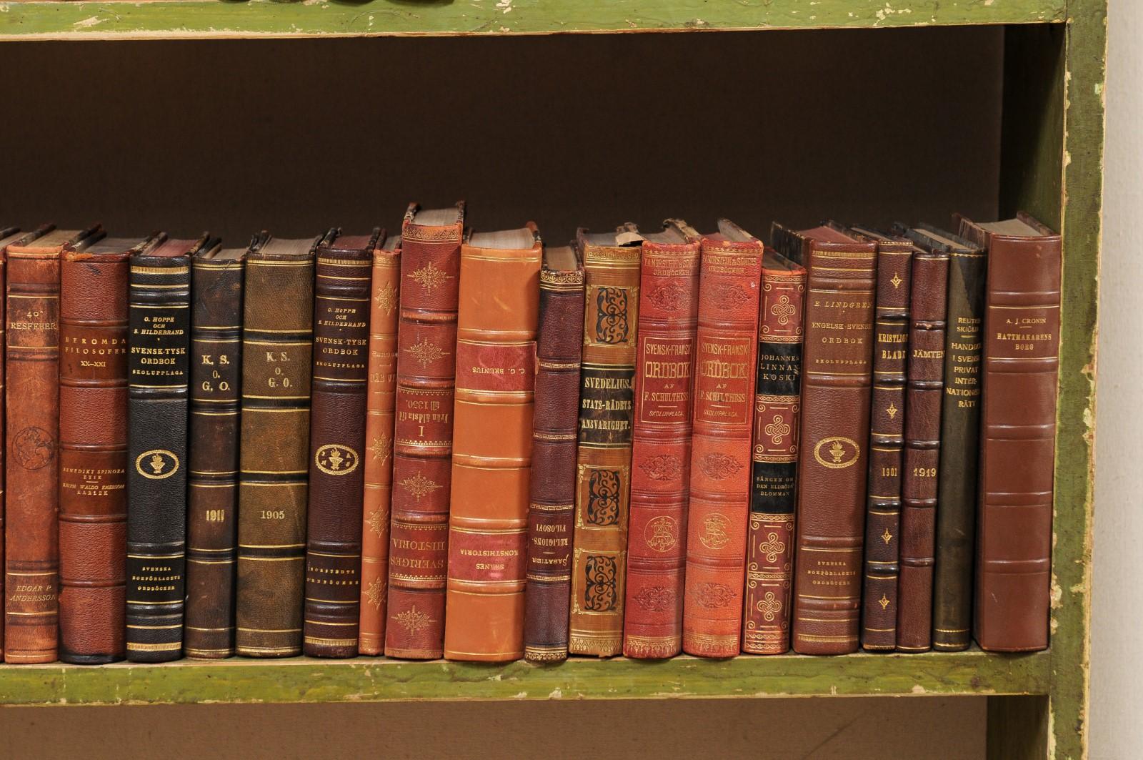 20th Century Collection of 100 Swedish Antique Leather-Bound Books, Run for Bookshelves For Sale