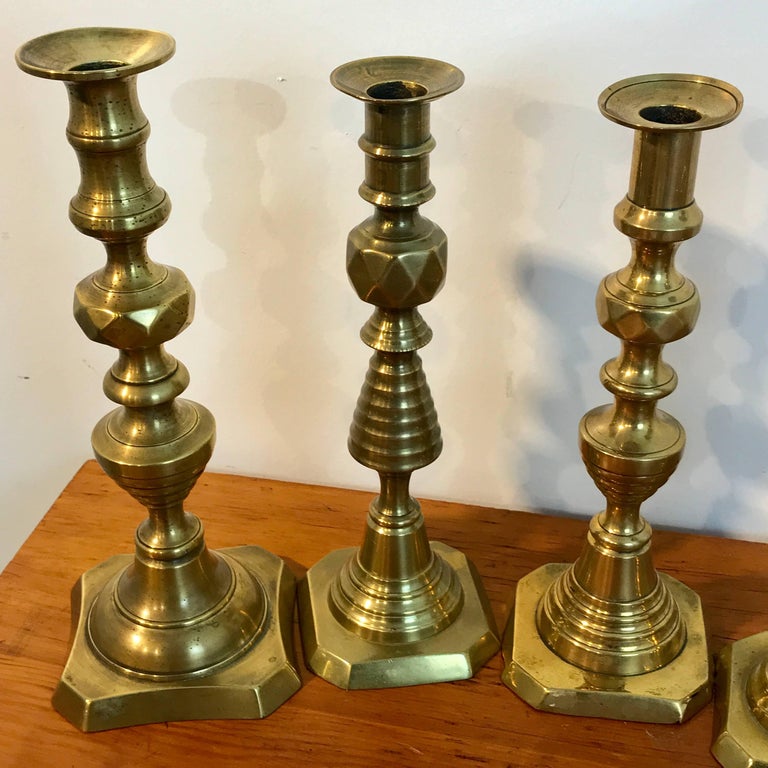 Collection of 11 Antique English Brass Candlesticks at 1stDibs